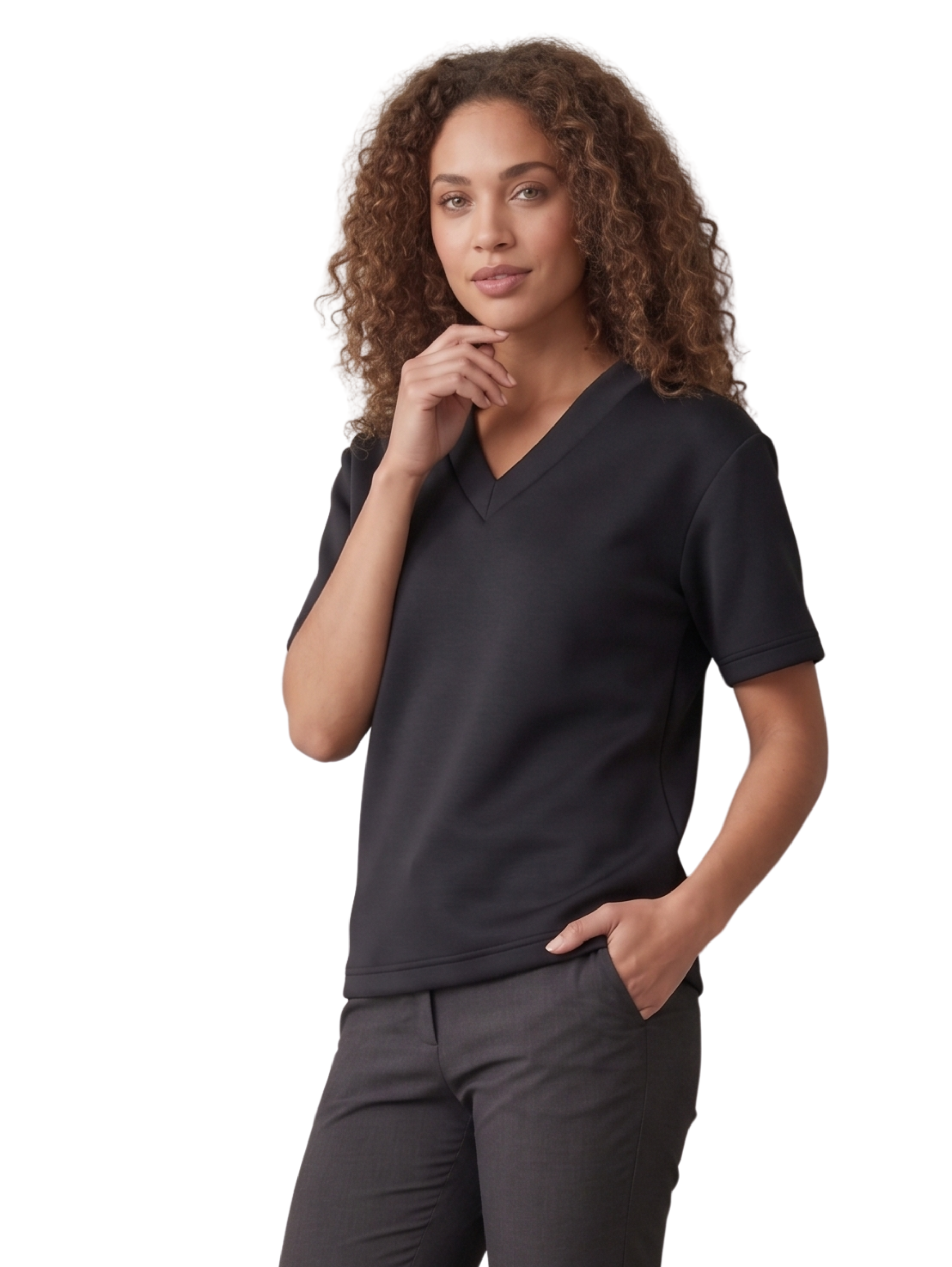 Black V Neck Short Sleeved Basic Top