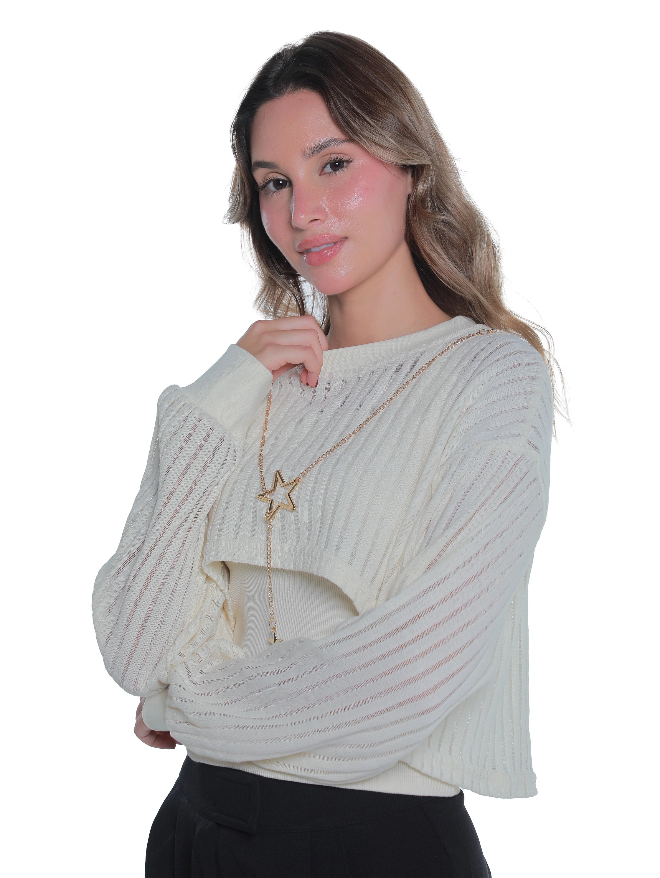 Offwhite 2 pieces Top With Necklace Design