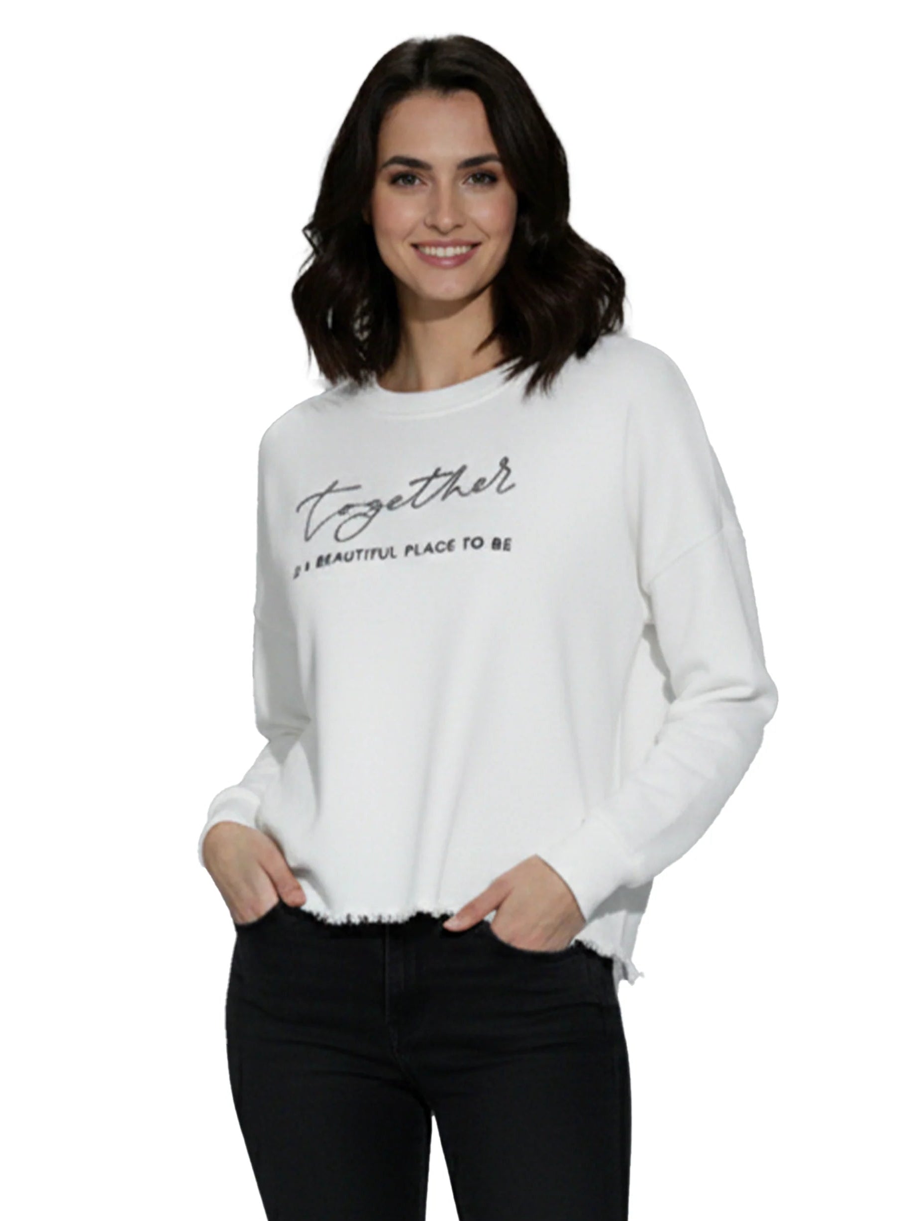 Long Sleeve White Pullover With Front Design