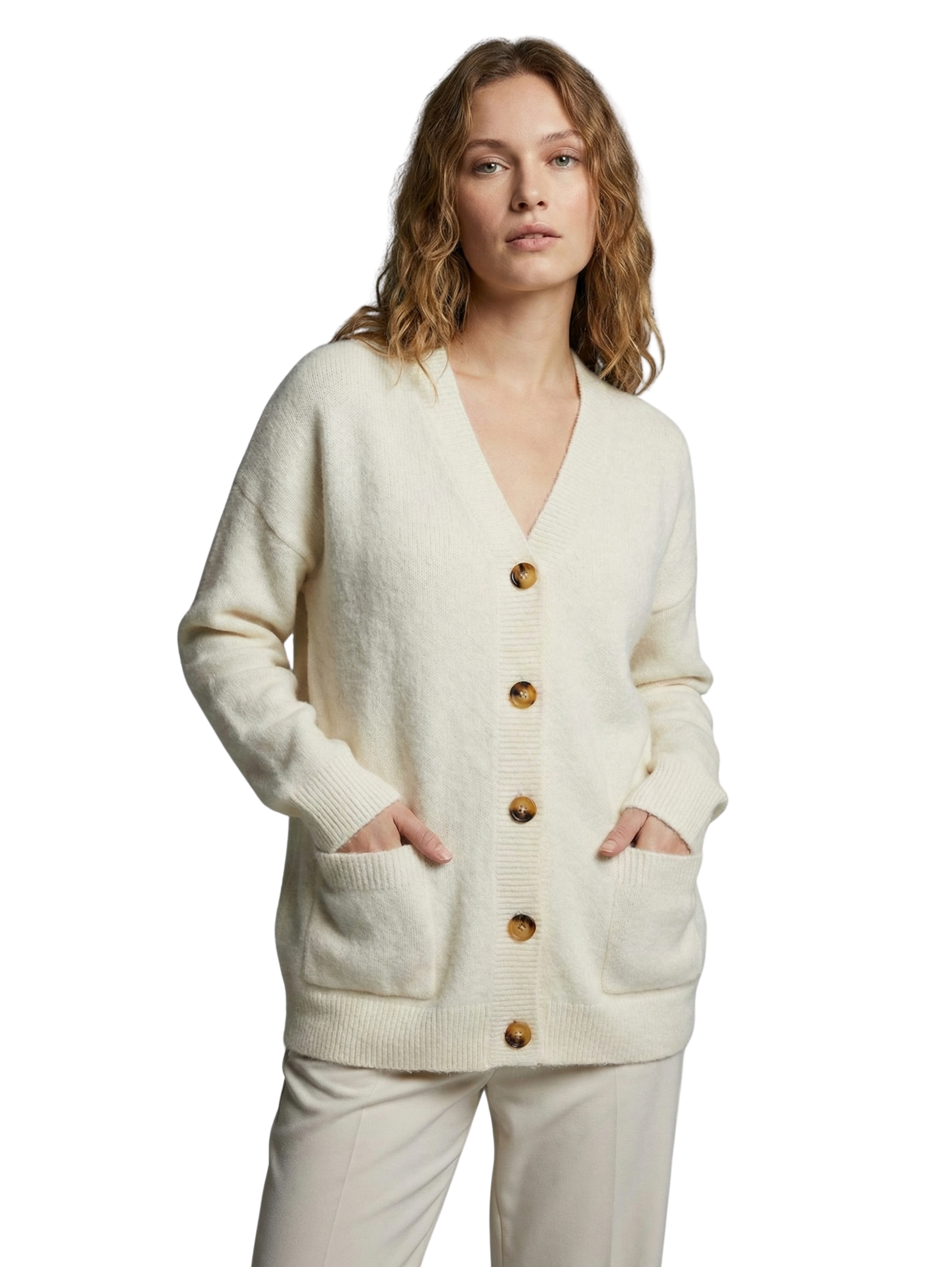 Long Sleeve Button Knitwear Beige Cardigan