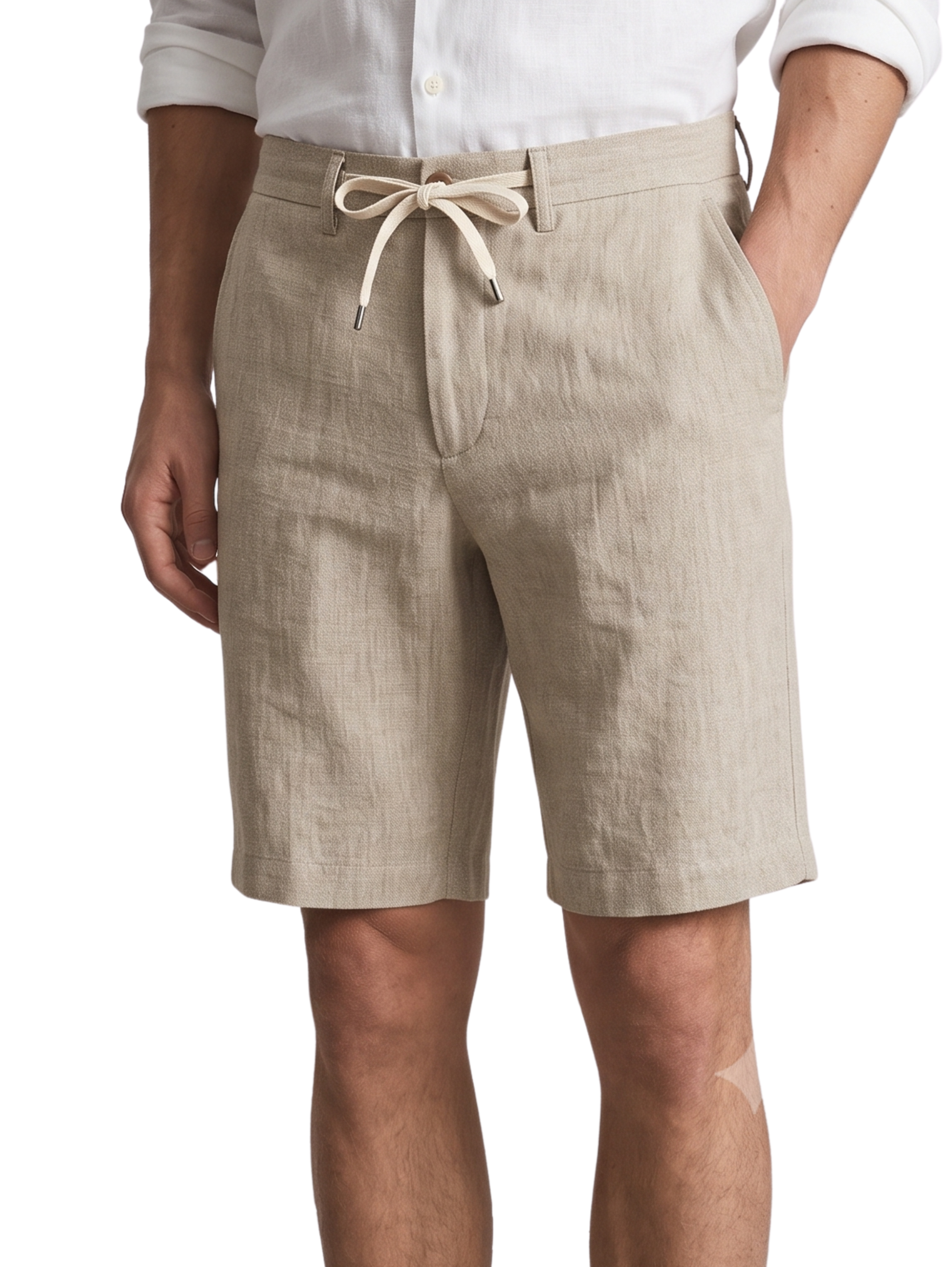 Beige Linen Drawstring Shorts