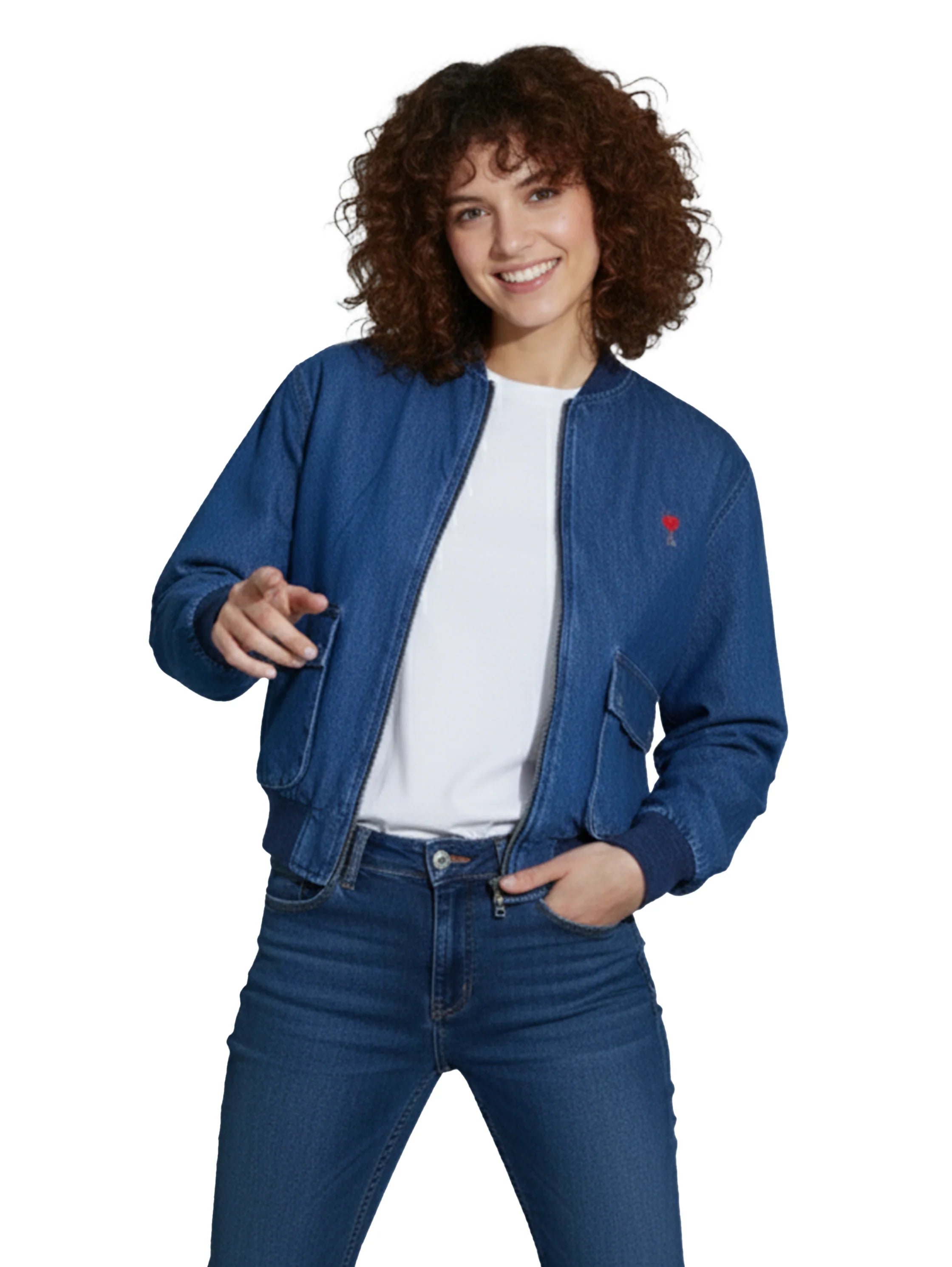 Casual Blue Denim Jacket With Zipper To Close