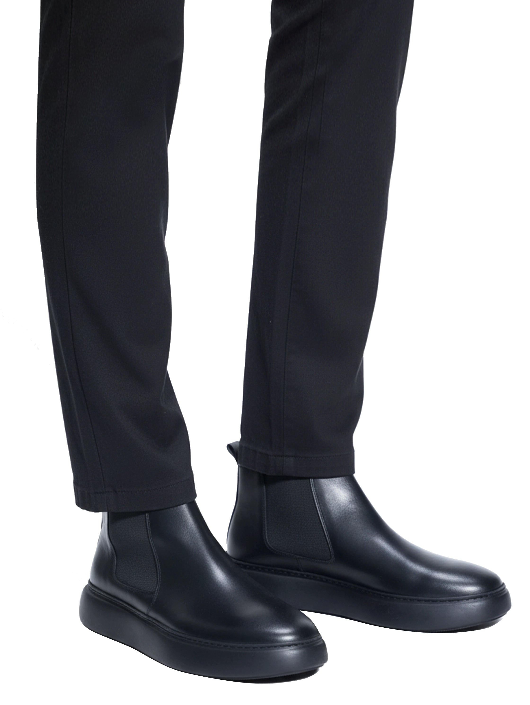 Black Leather Boots With Side Elastic