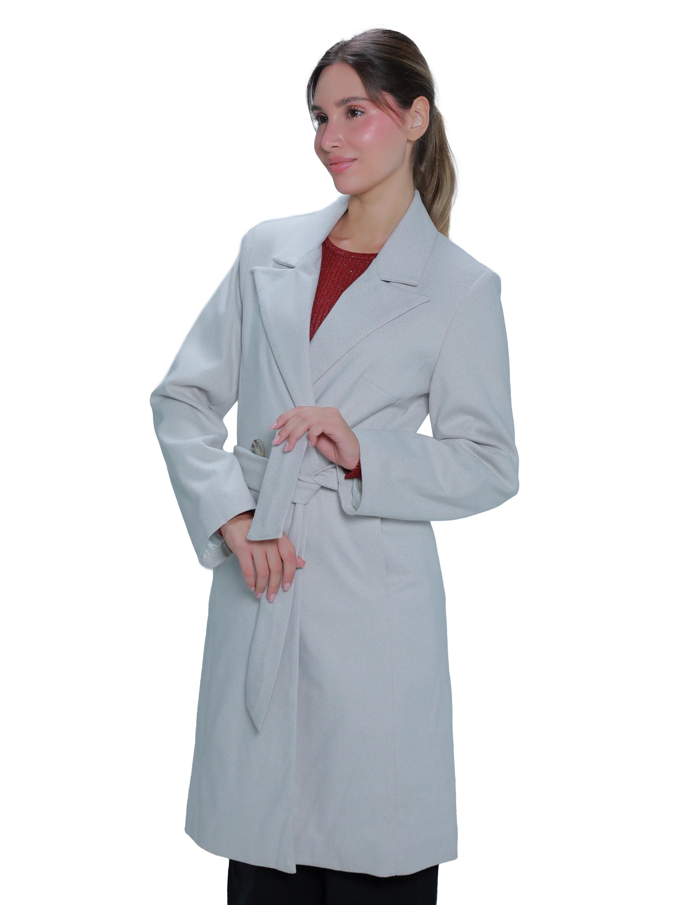 Light Beige Belted Knee Coat