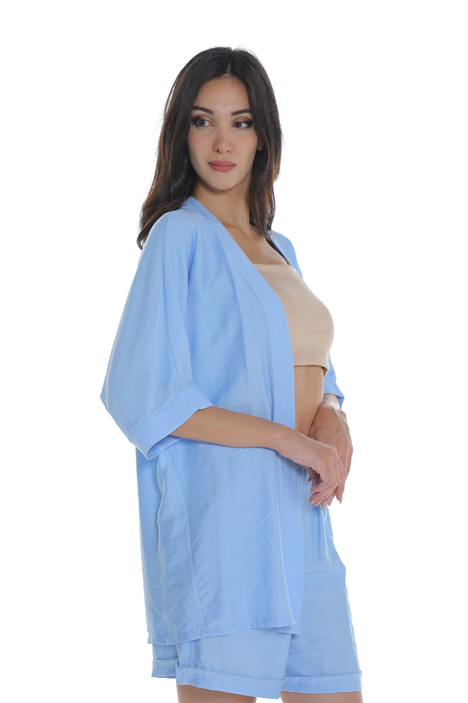 Blue Drop Shoulder Linen Cardigan