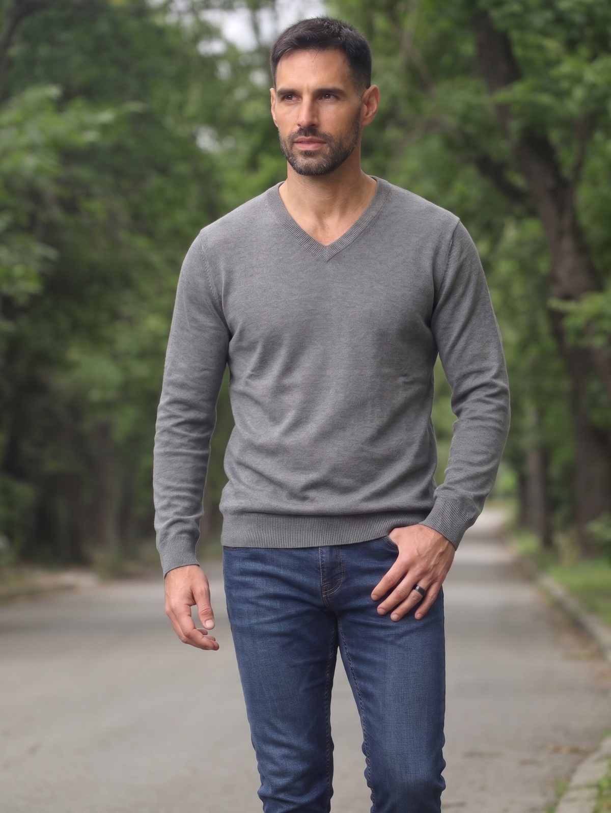 Dark Grey V-Neckline Pullover