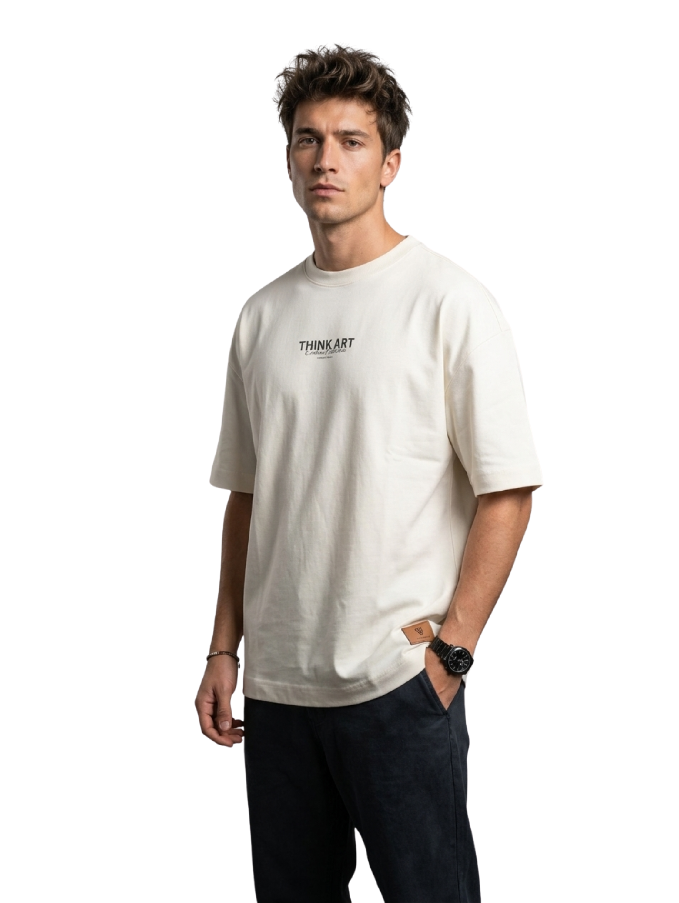 Oversized Milky T-Shirt With Printed Design