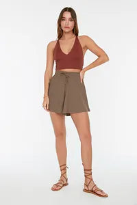 Trendyol Beige Regular Waist Wrap Knitted Short
