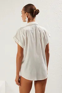 trendyol Off White Short Sleeve Buttoned Shirt