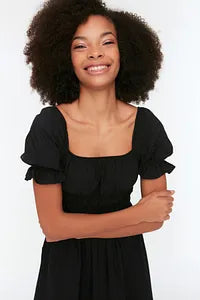 Trendyol Open Ballon Sleeve Black Dress