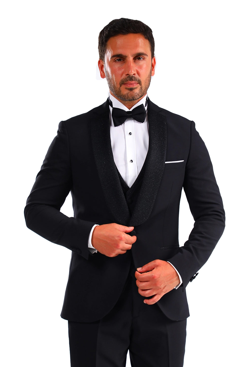 Black Tuxedo Classic Suit With Shining Details