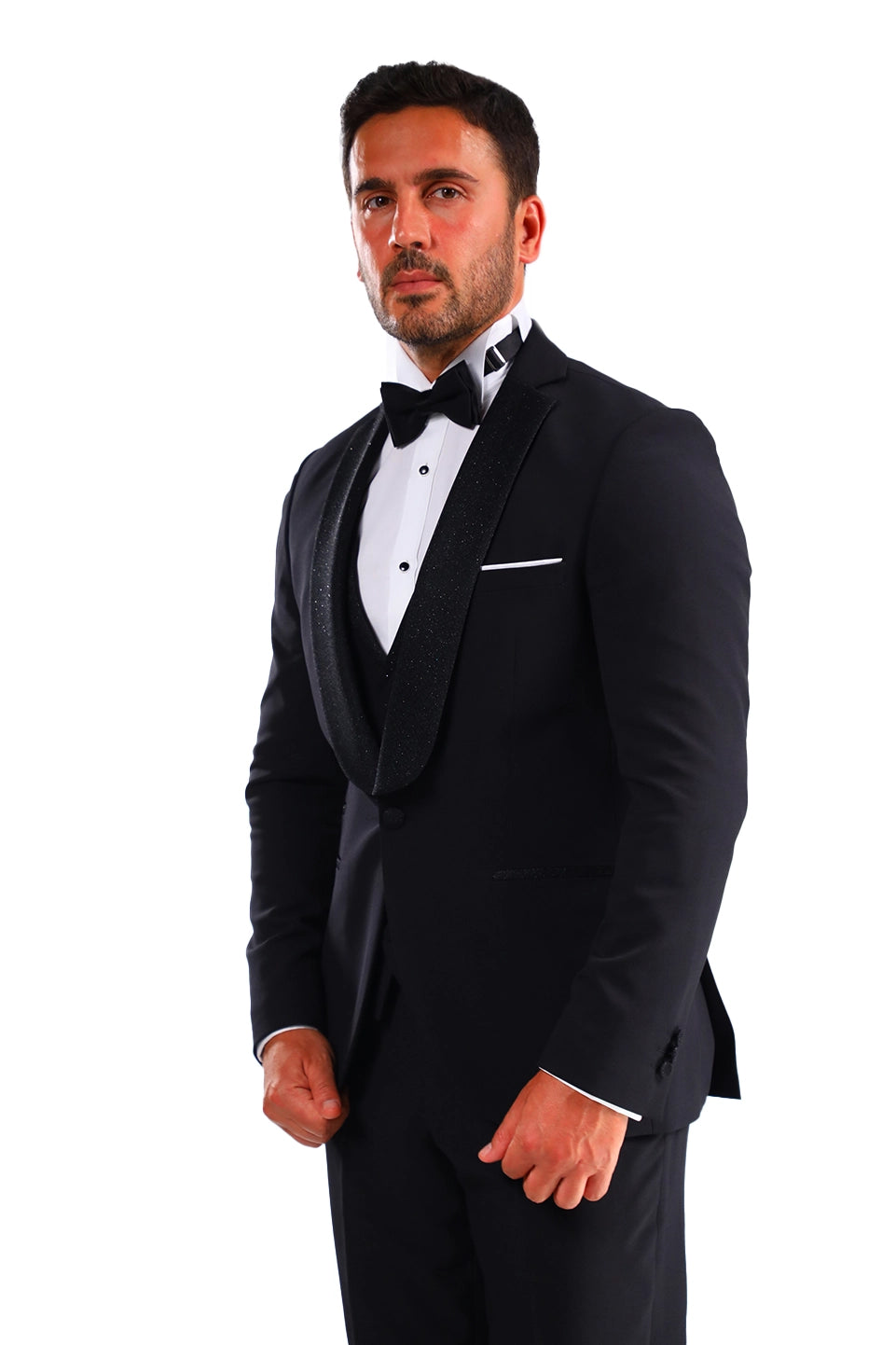 Black Tuxedo Classic Suit With Shining Details