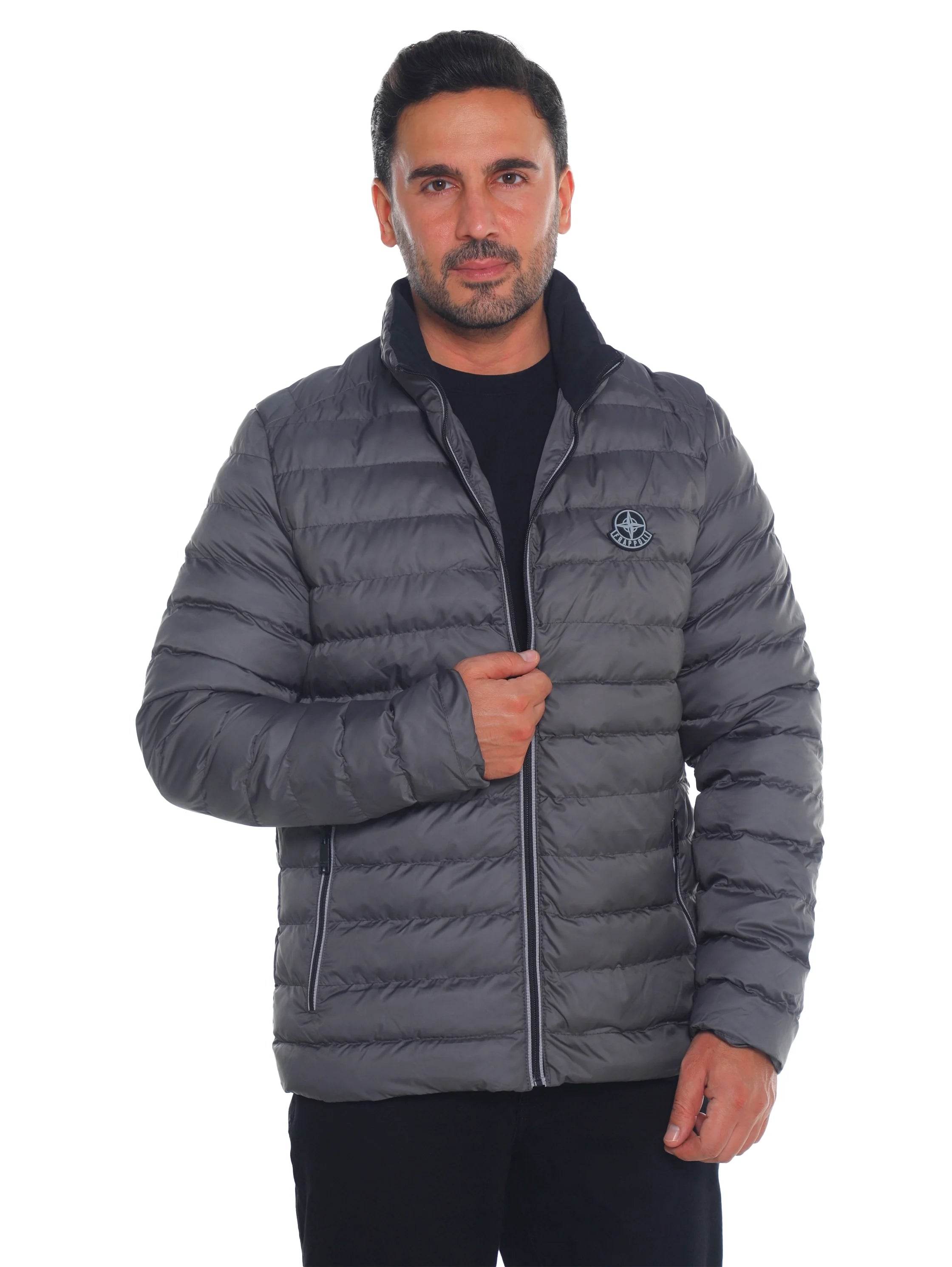 Grey Puffer Jacket with Zippered Closable Side Pockets