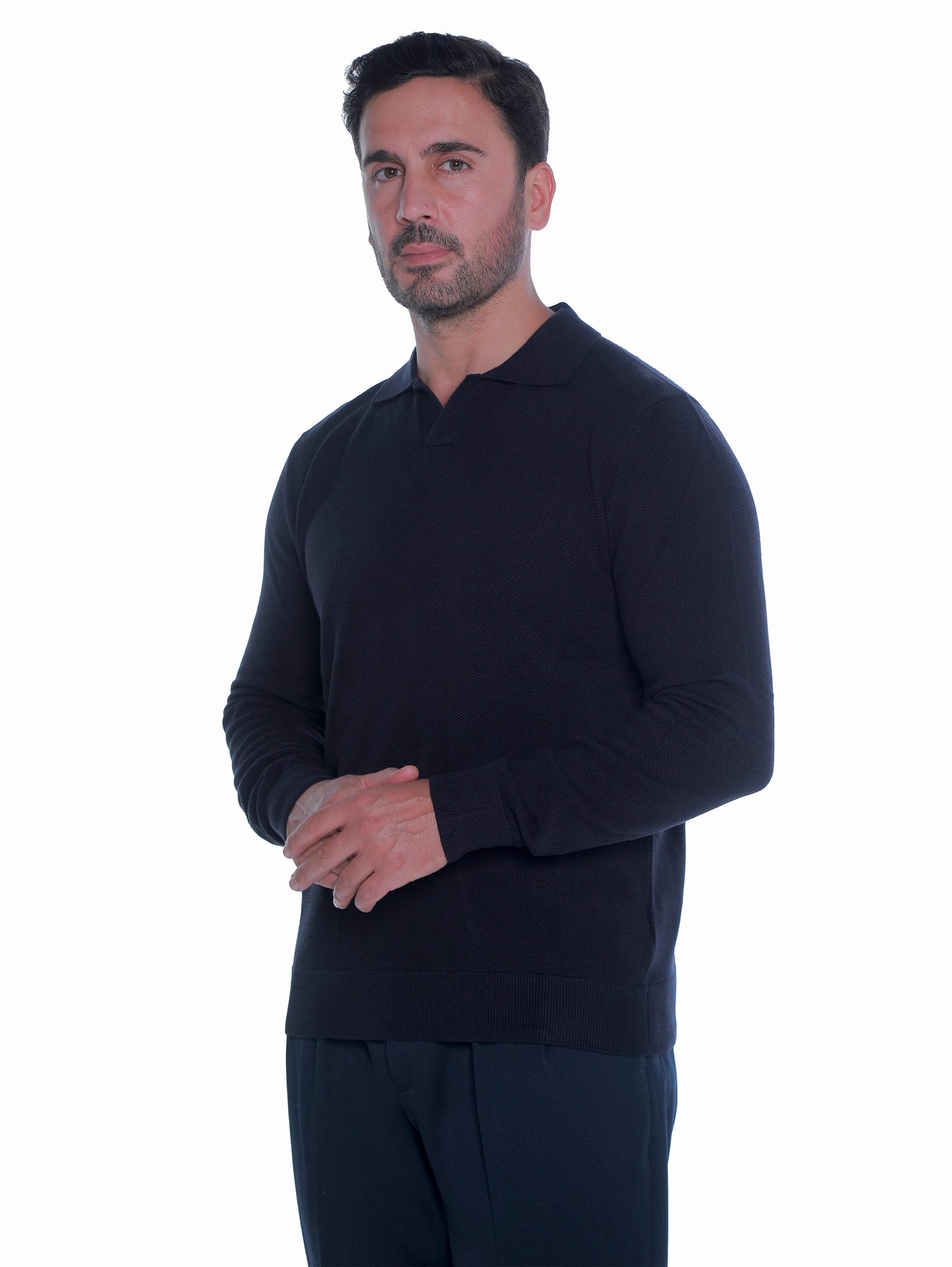 Simple Navy Pullover With Polo Collar