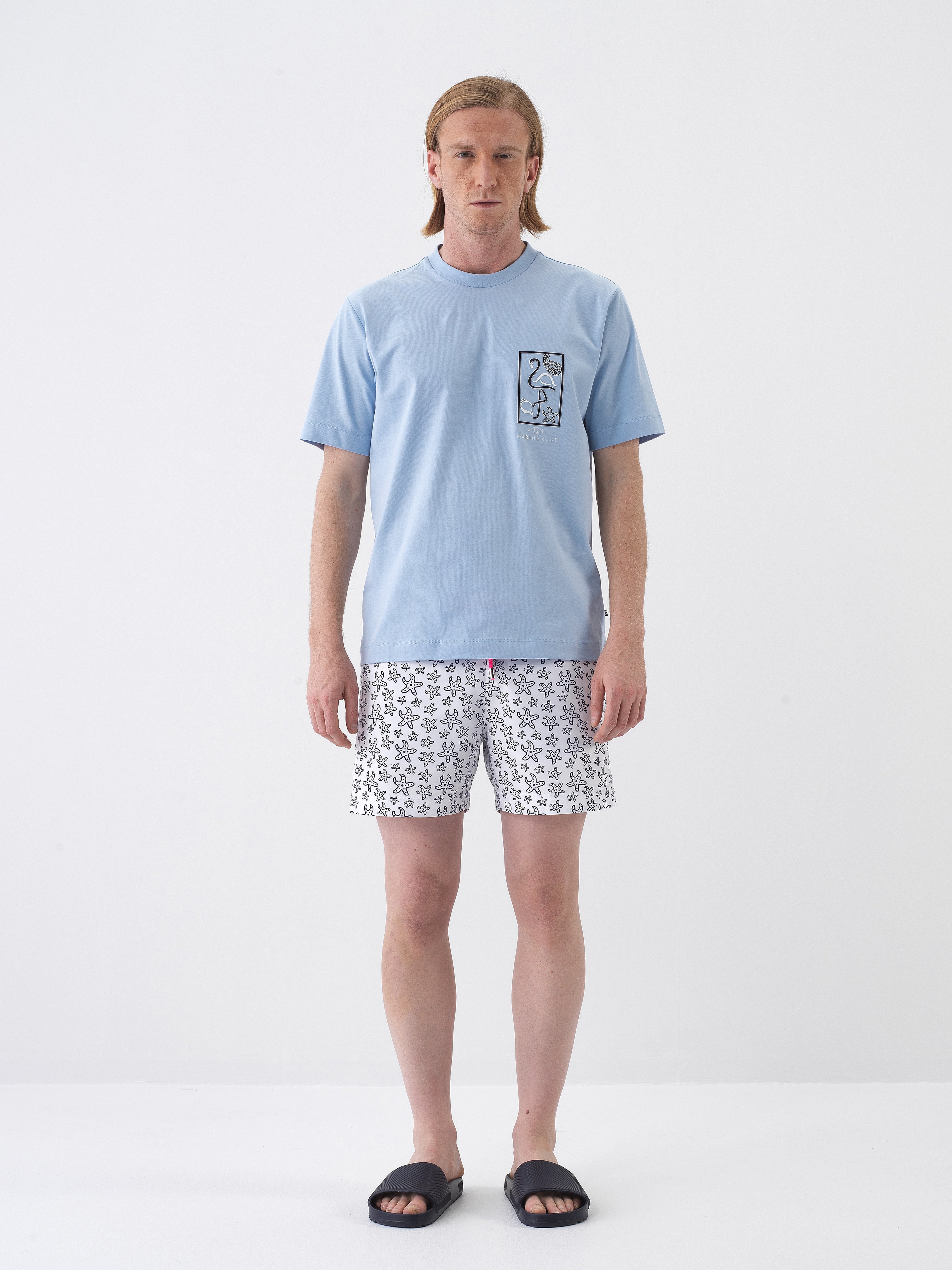 Xint Short Sleeve Blue T-shirt With Simple Logo