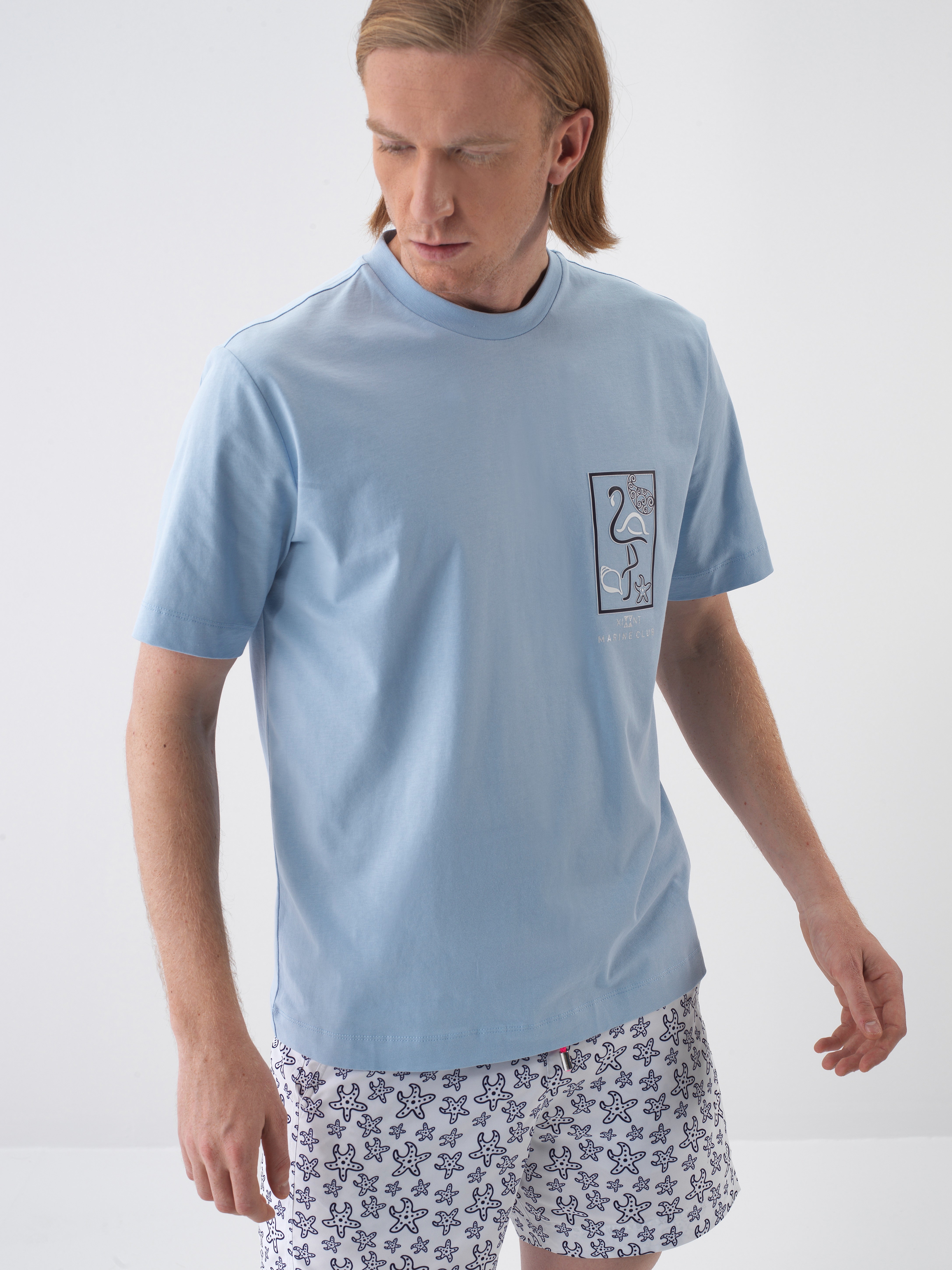 Xint Short Sleeve Blue T-shirt With Simple Logo