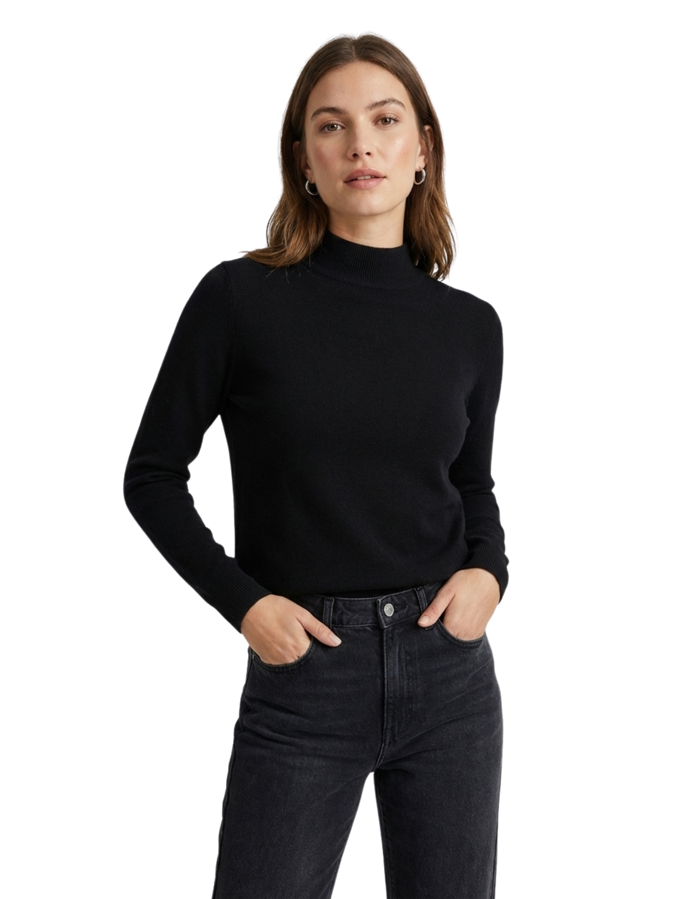 Long Sleeved Black Sweater Stand up Collar