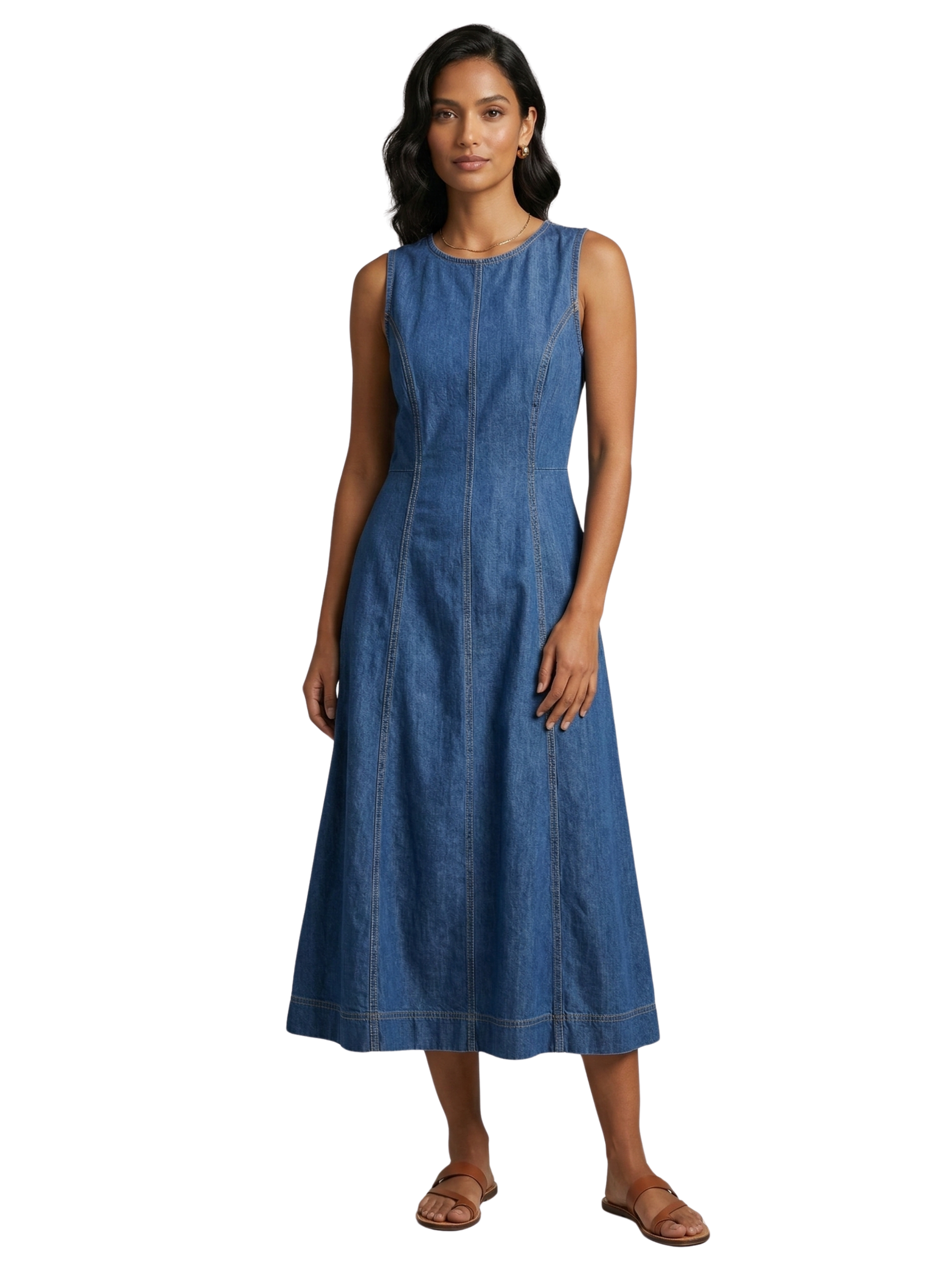 Sleeveless Denim Dress With Flared Skirt