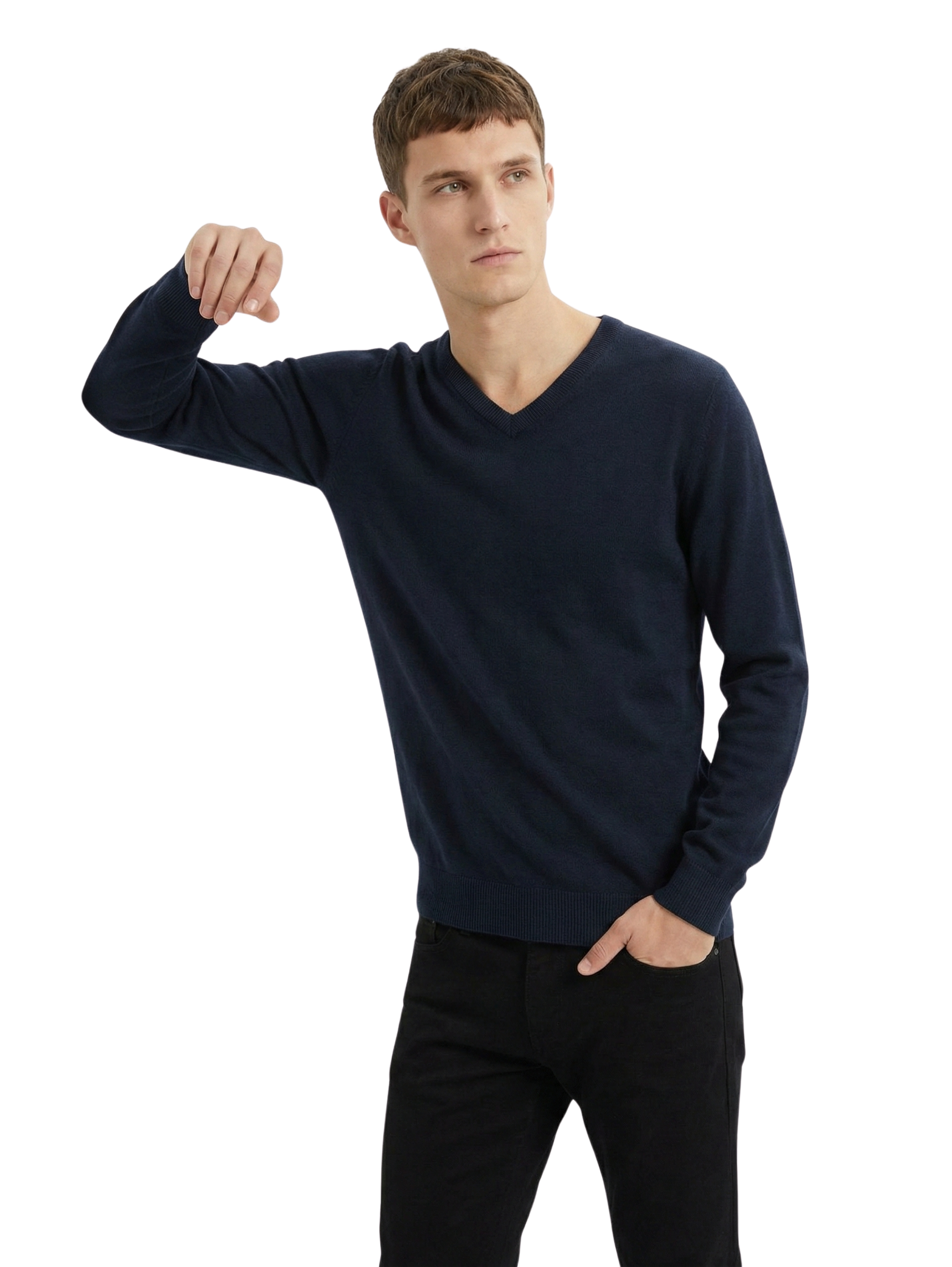 Damat Long Sleeve V- Neck Knitwear Navy Pullover