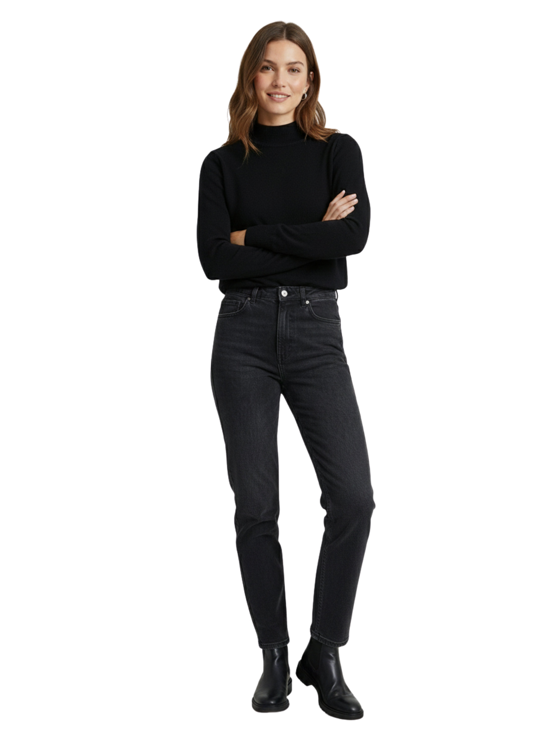 Long Sleeved Black Sweater Stand up Collar