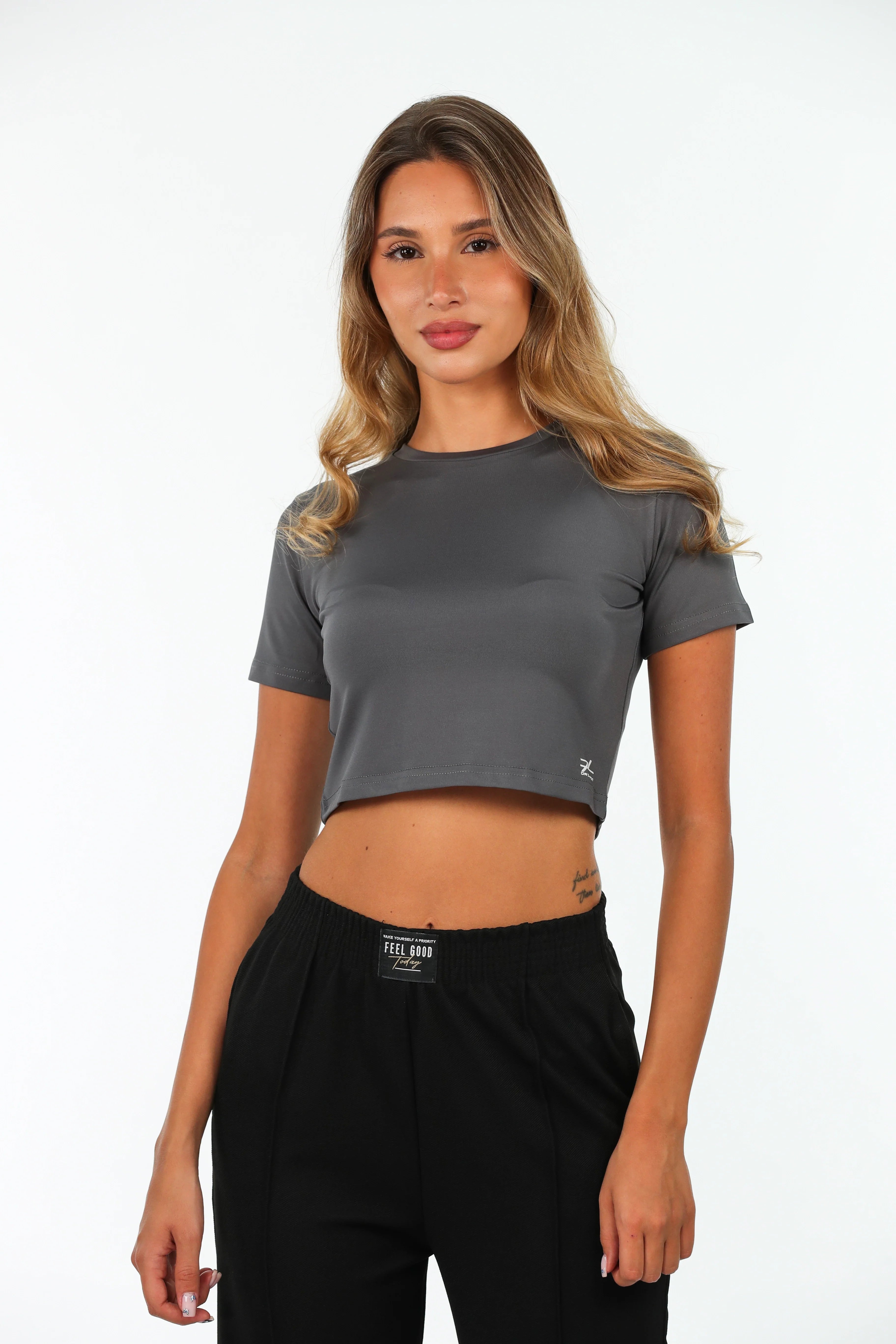 Crop Grey Top With Logo Design