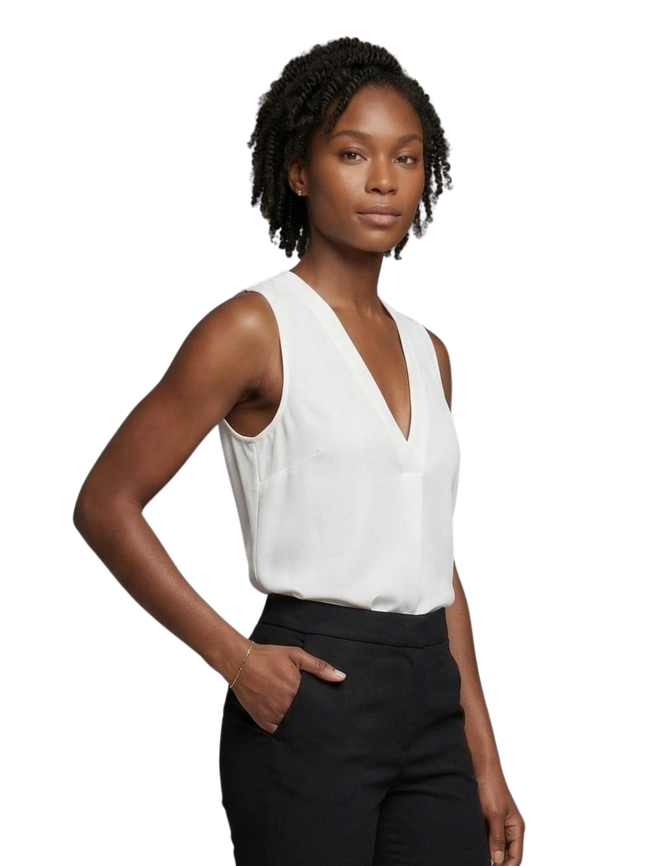 Sleeveless V-Neck White Top