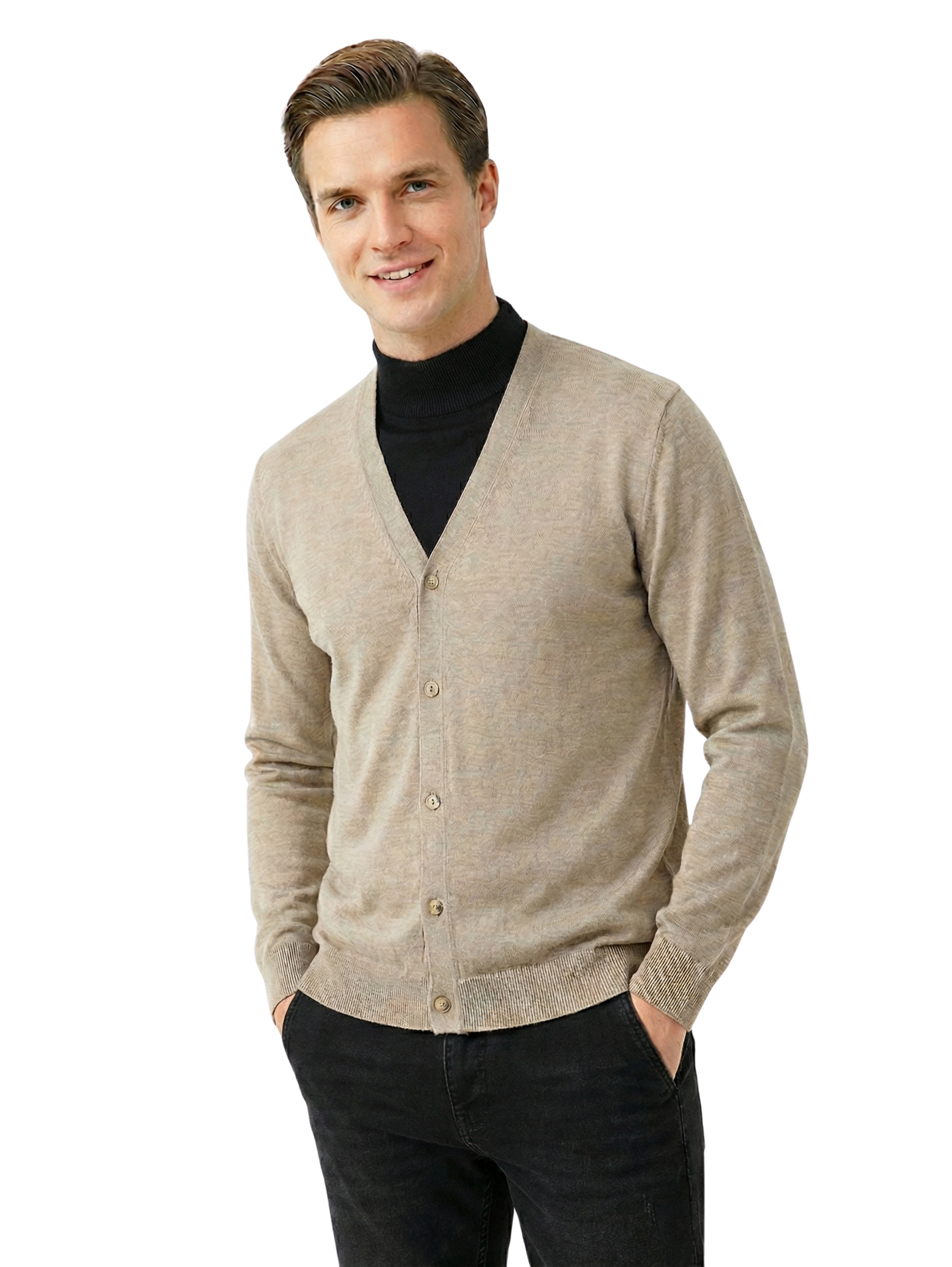Damat Long Sleeve Beige Pullover With Button To Close