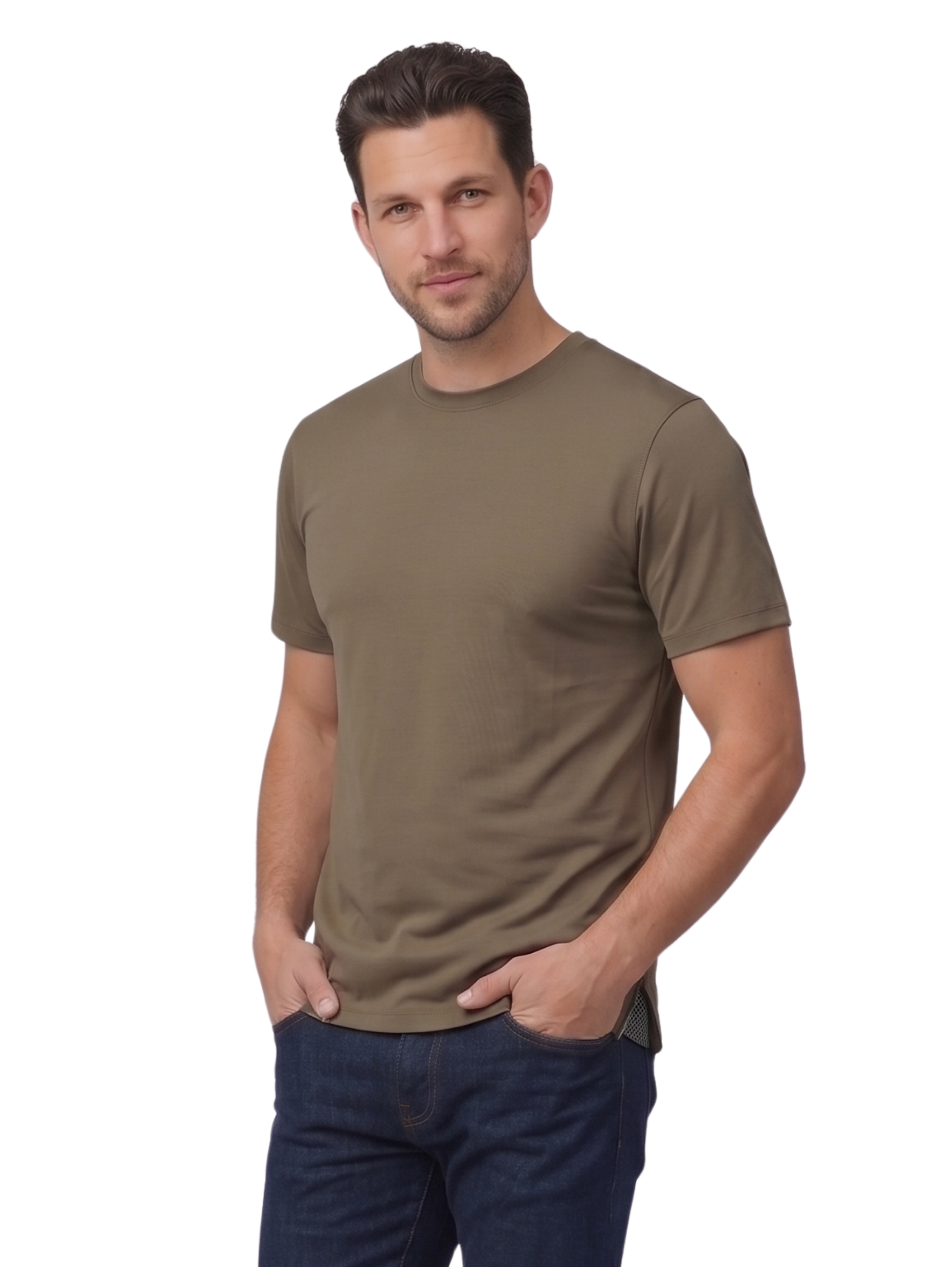 Round Neck Plain Olive T-shirt
