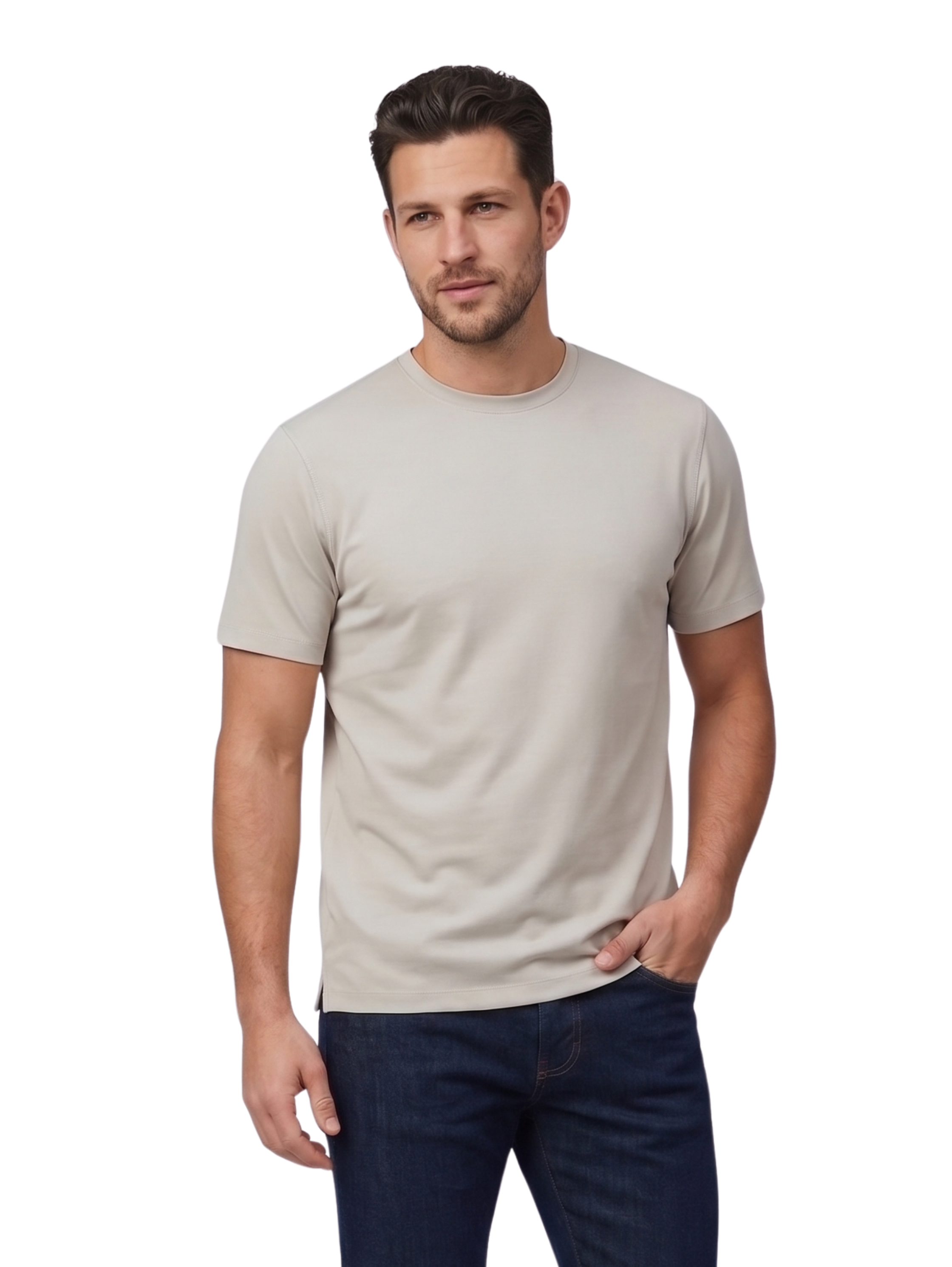 Round Neck Plain Light Grey T-Shirt