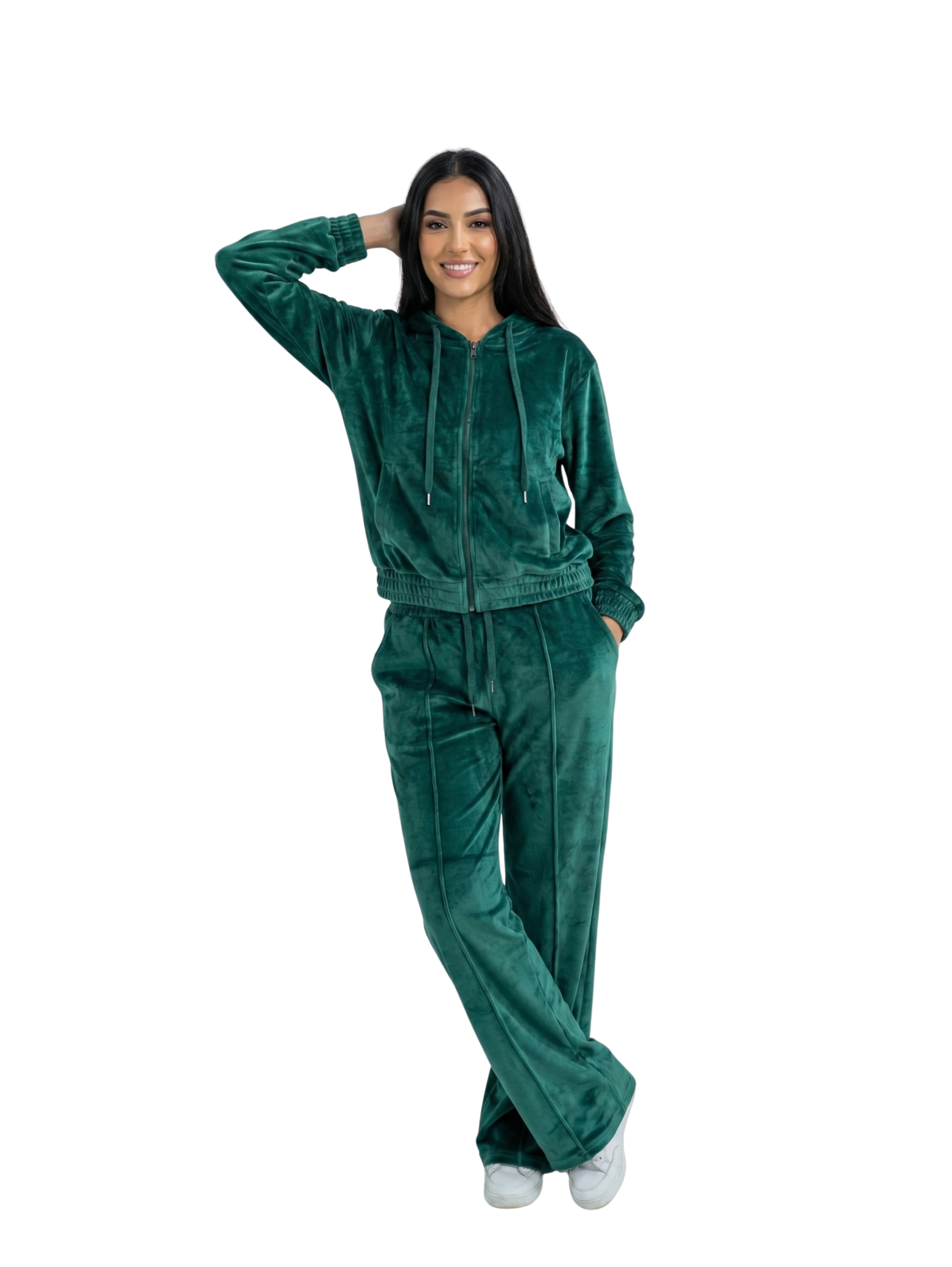 Long Sleeve Velvet Jacket With Jogging Green Set