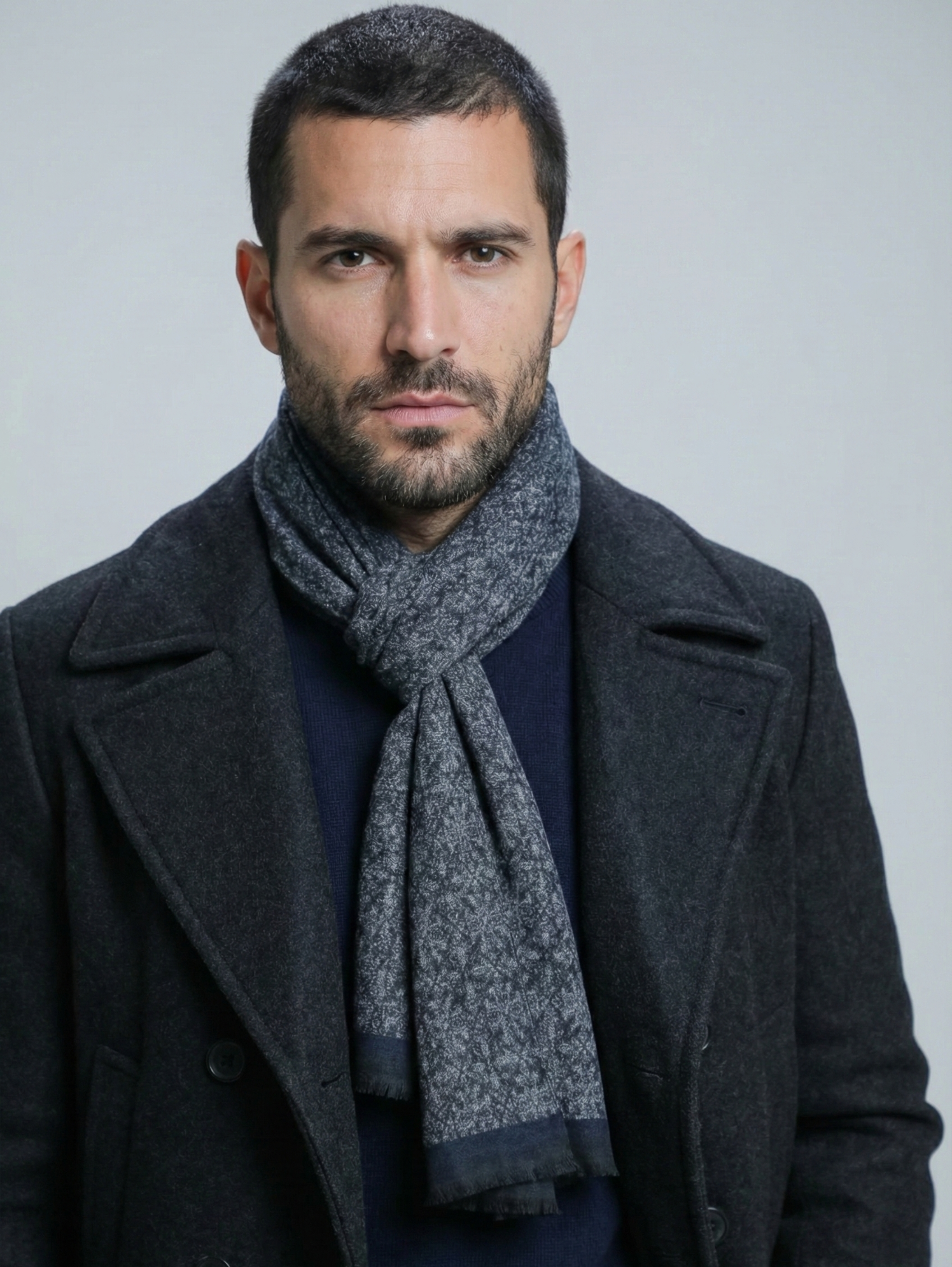 Navy Wool Blend Stylish Scarf