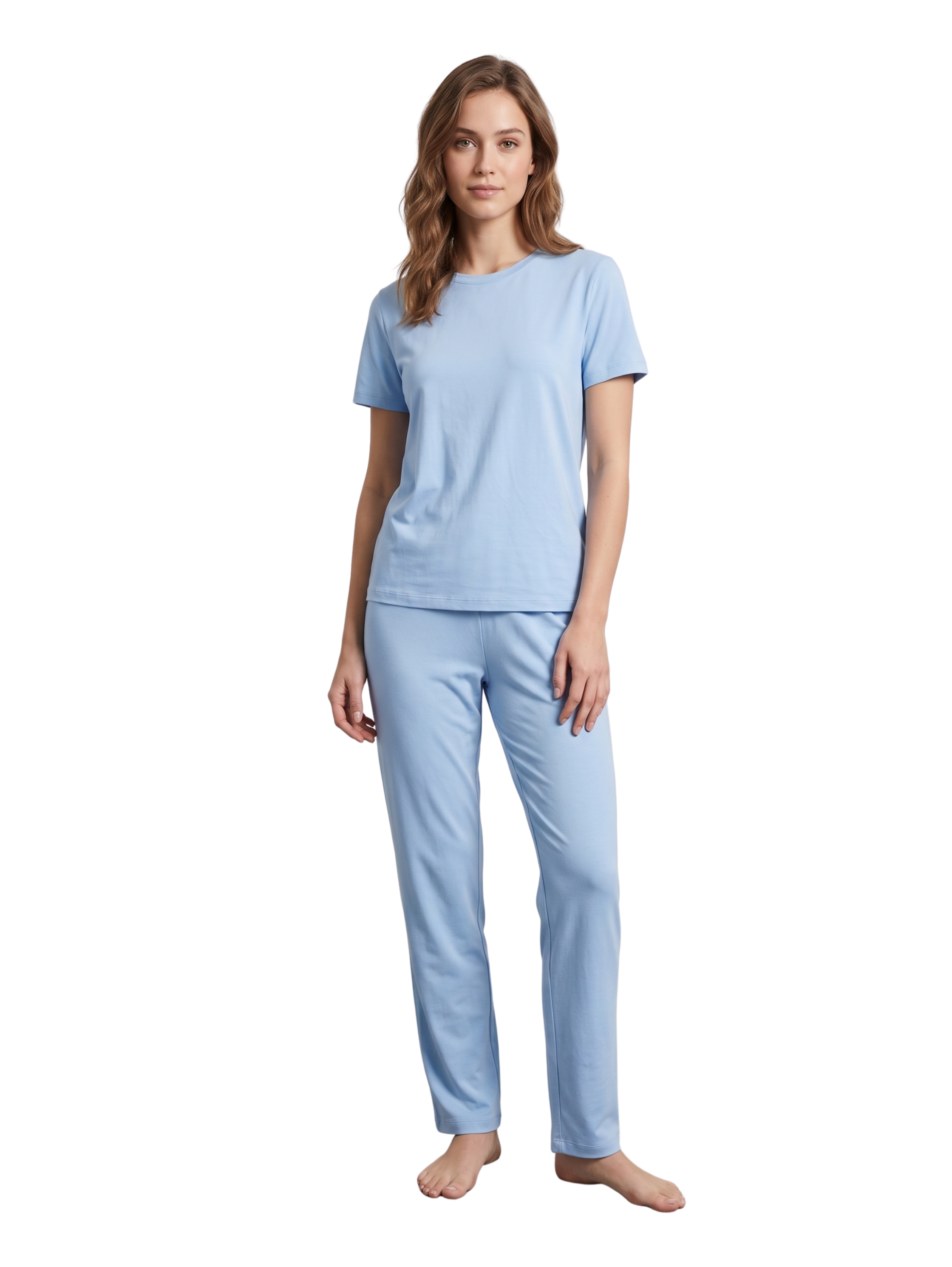 Short Sleeved Blue Pyjama Set With Crew Neckline