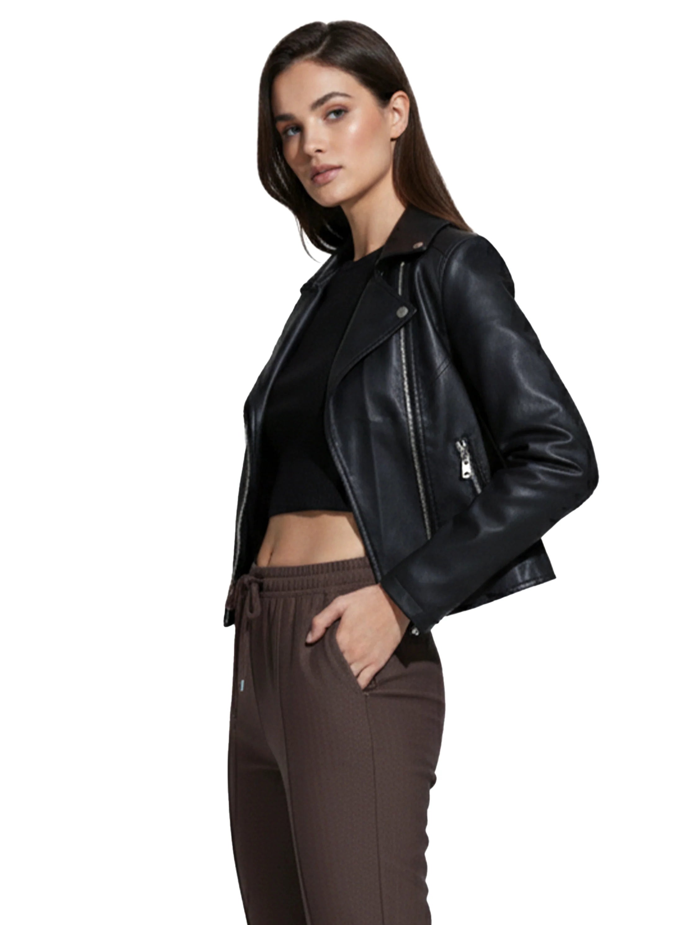 Black Leather Jacket With Zipper To Close
