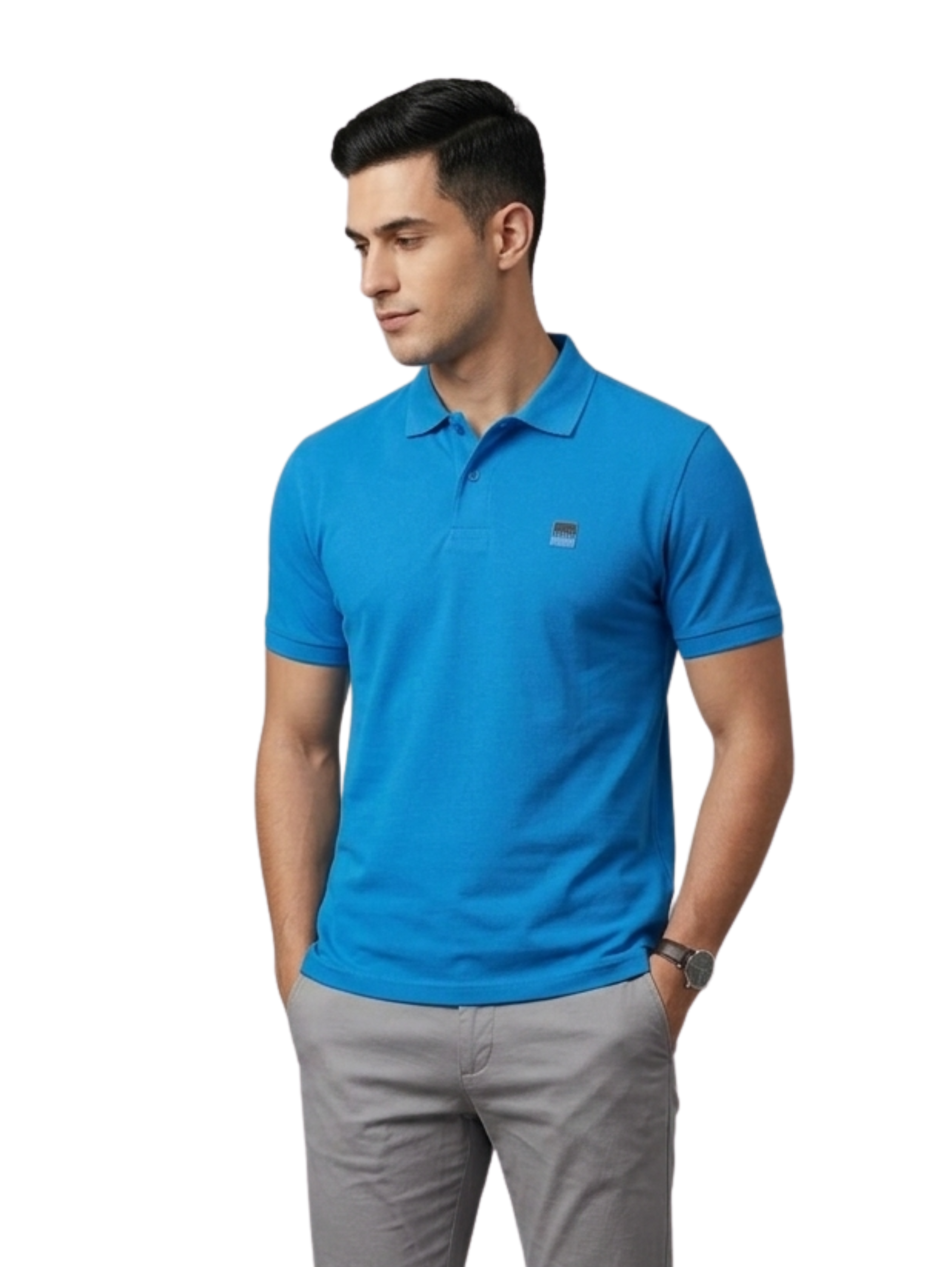 Blue Slim Fit Polo With Two Snap Button
