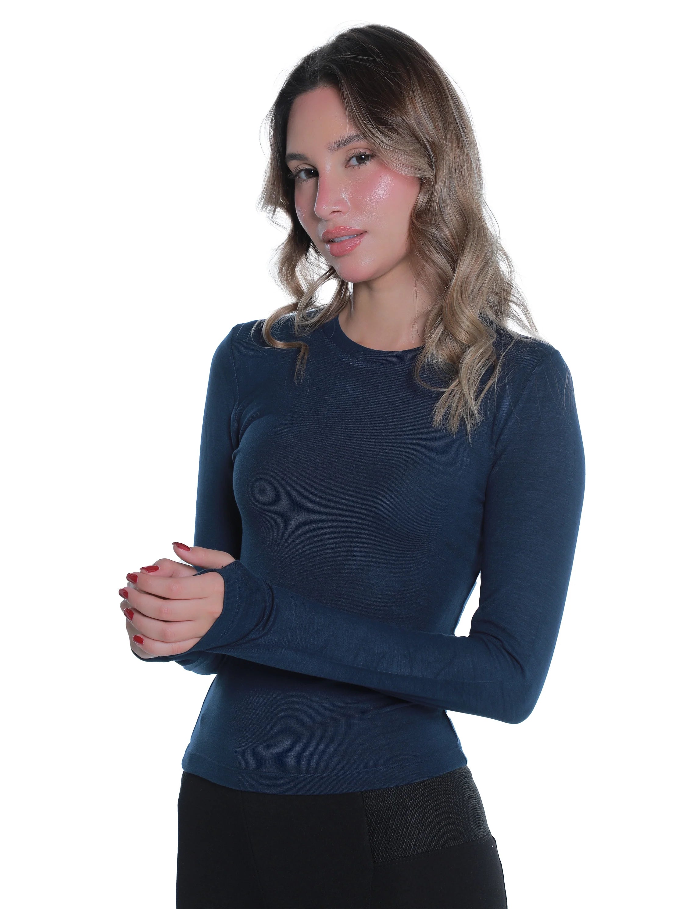 Cotton Navy Top With Open Attached Finger