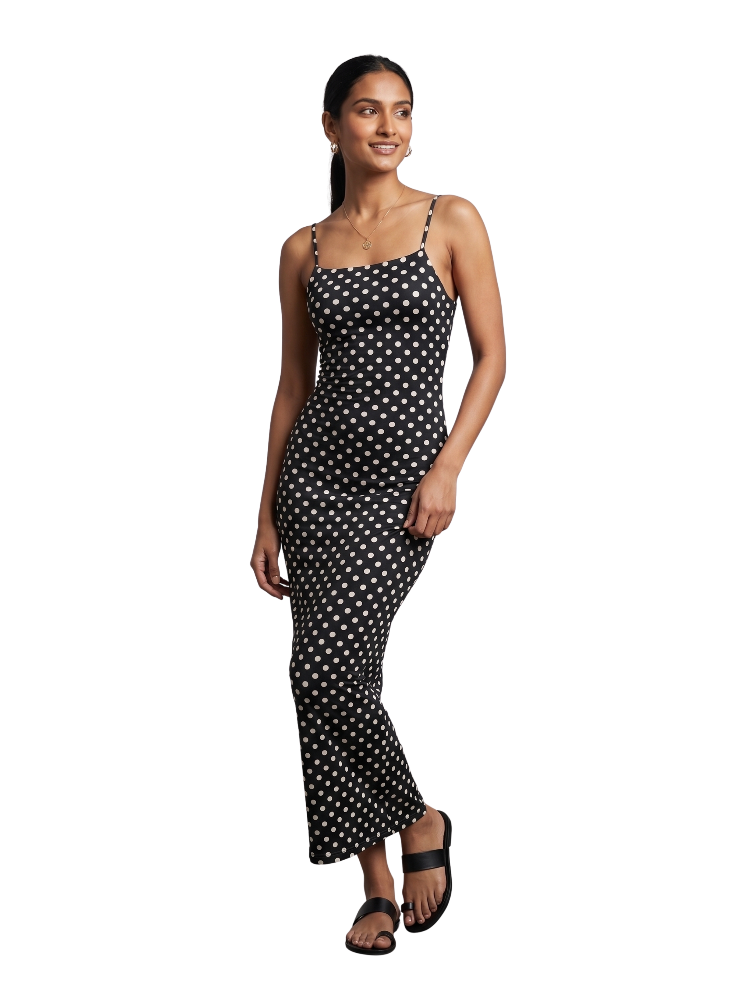 Black With White Bolka Dots Sleeveless Dress