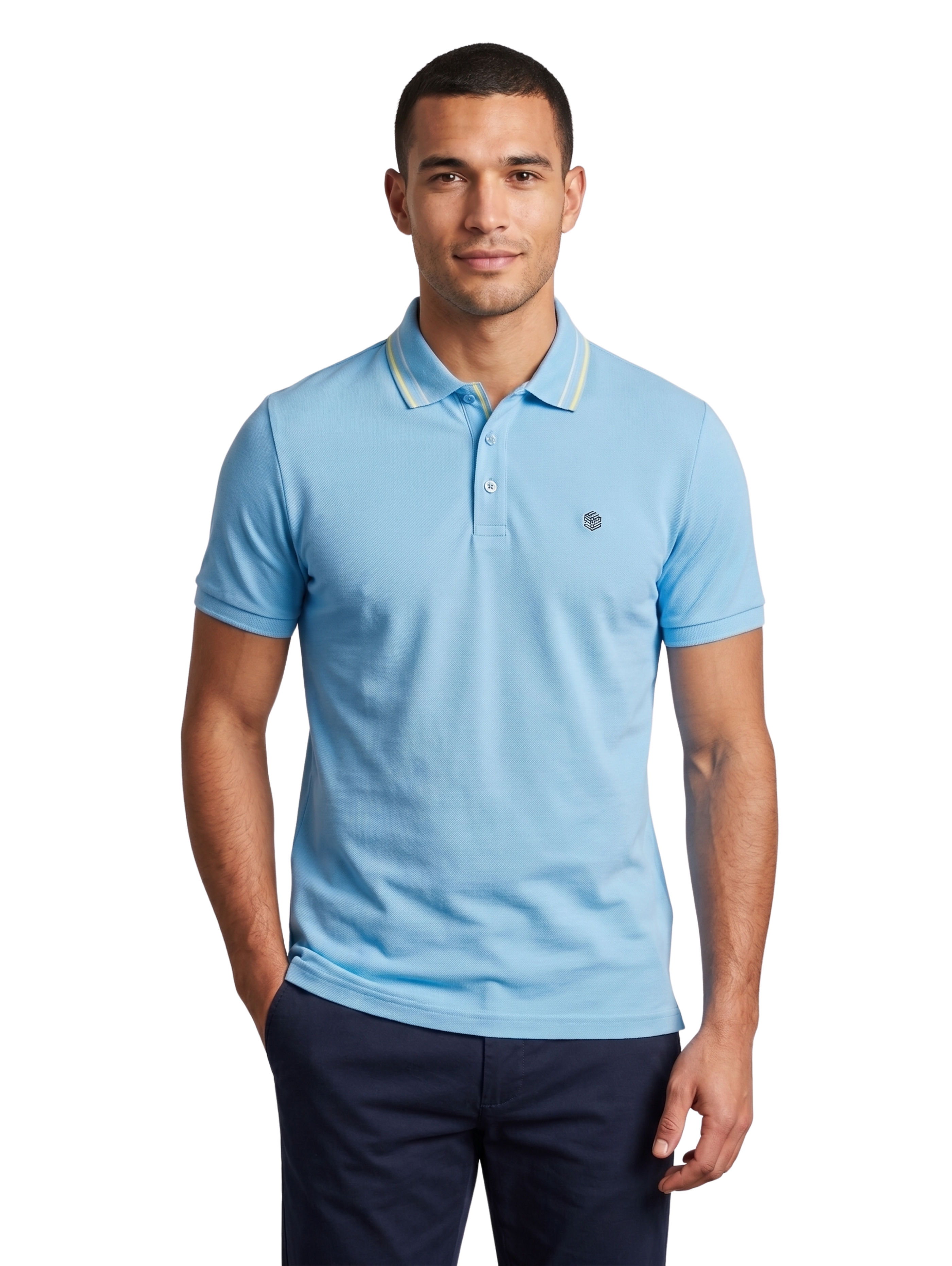 Sky Blue Slim Fit Short Sleeved Polo