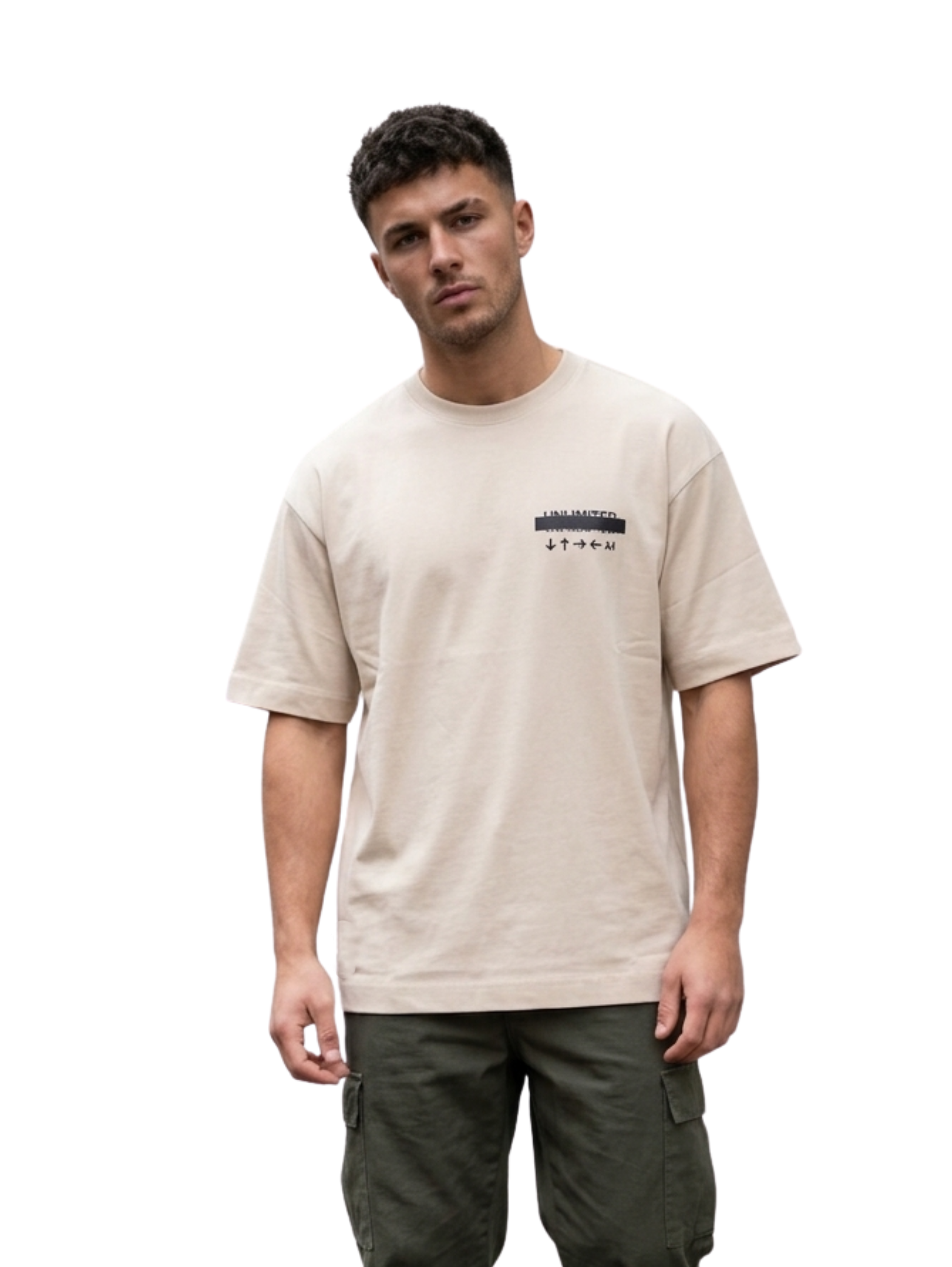 Oversized Beige T-Shirt With Printed Design