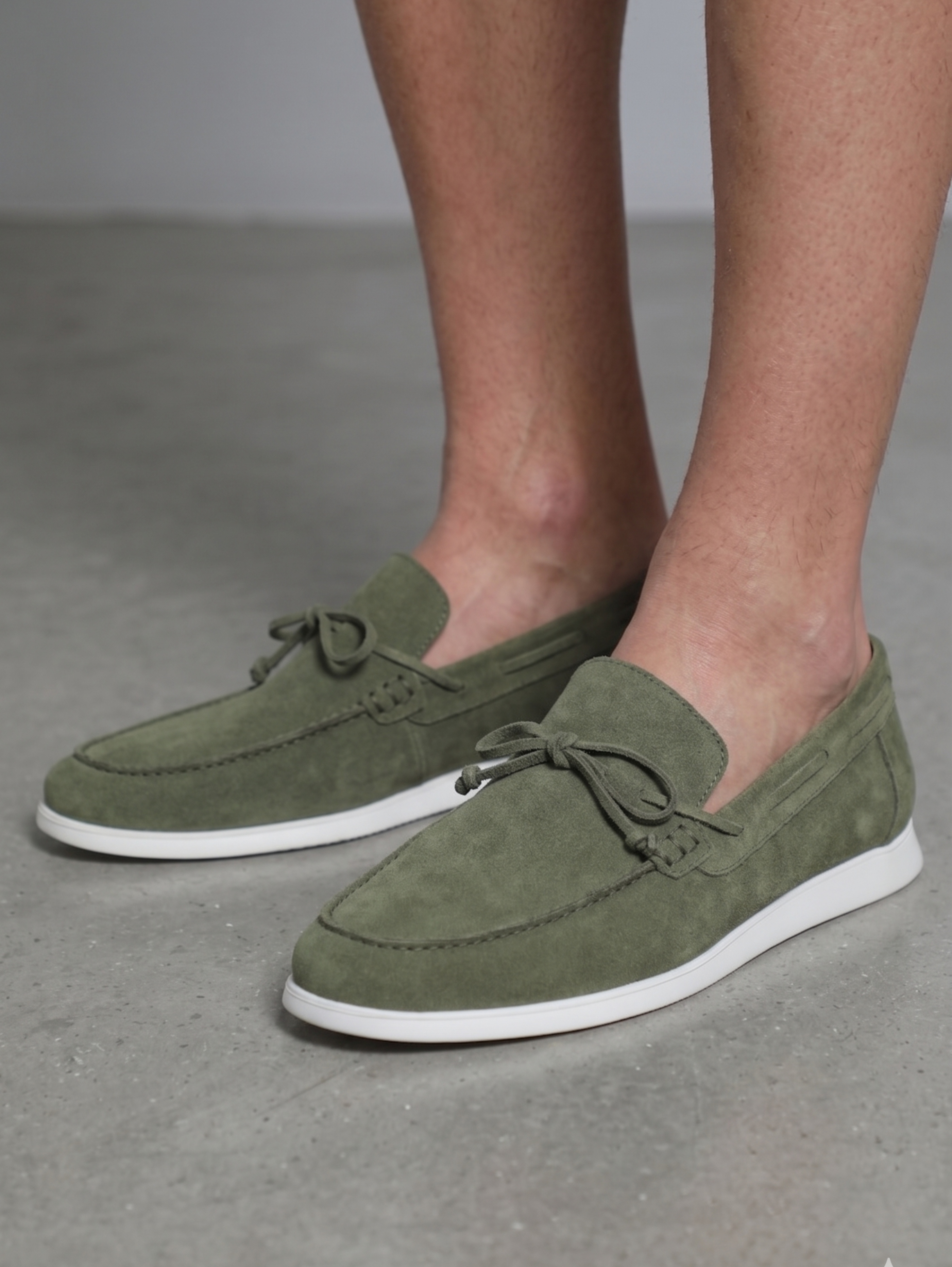 Olive Slip-On Loafer Casual Shoes With White Soles