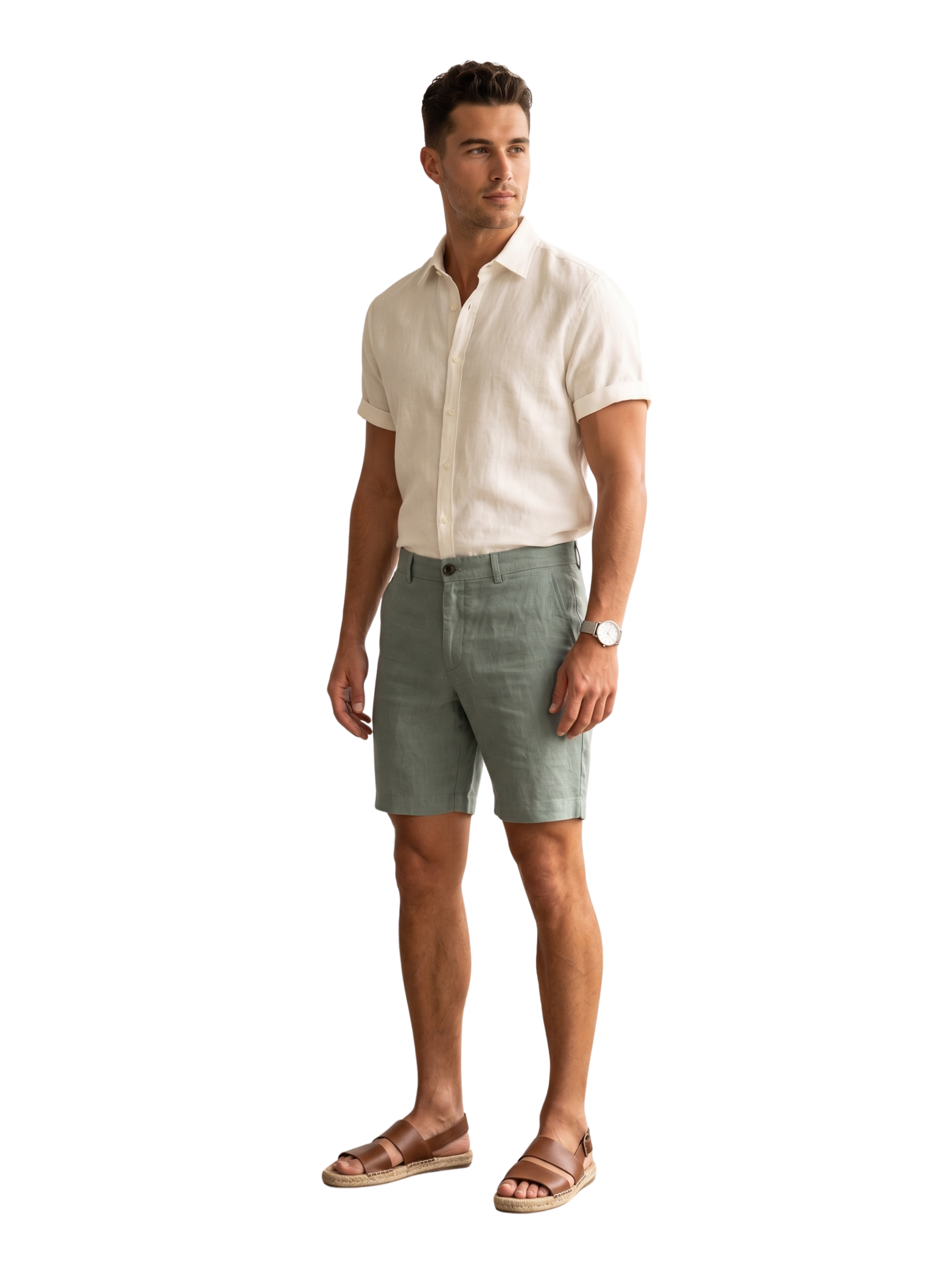 Khaki Linen Drawstring Shorts