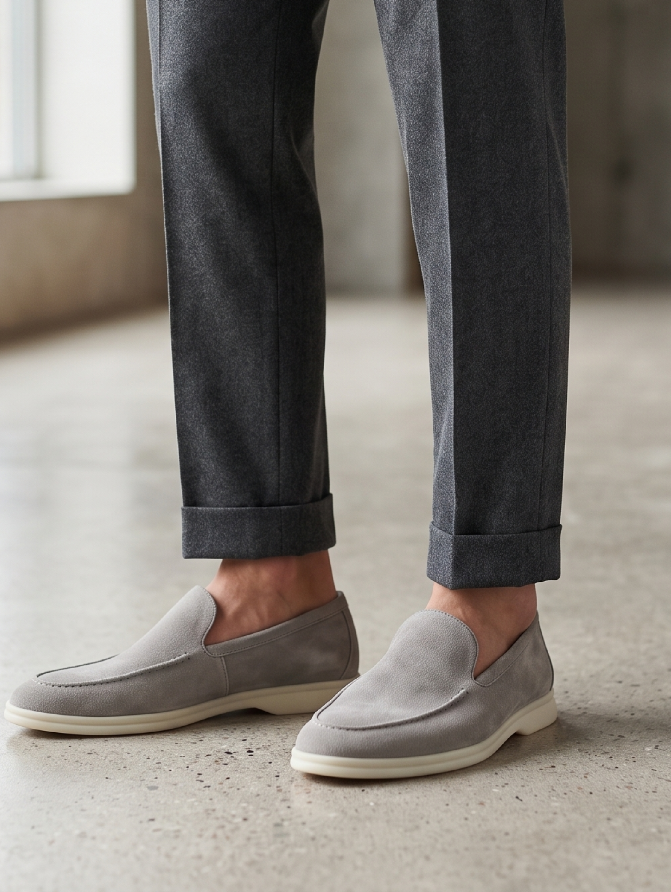 Light Grey Casual Slip On Flat Loafers