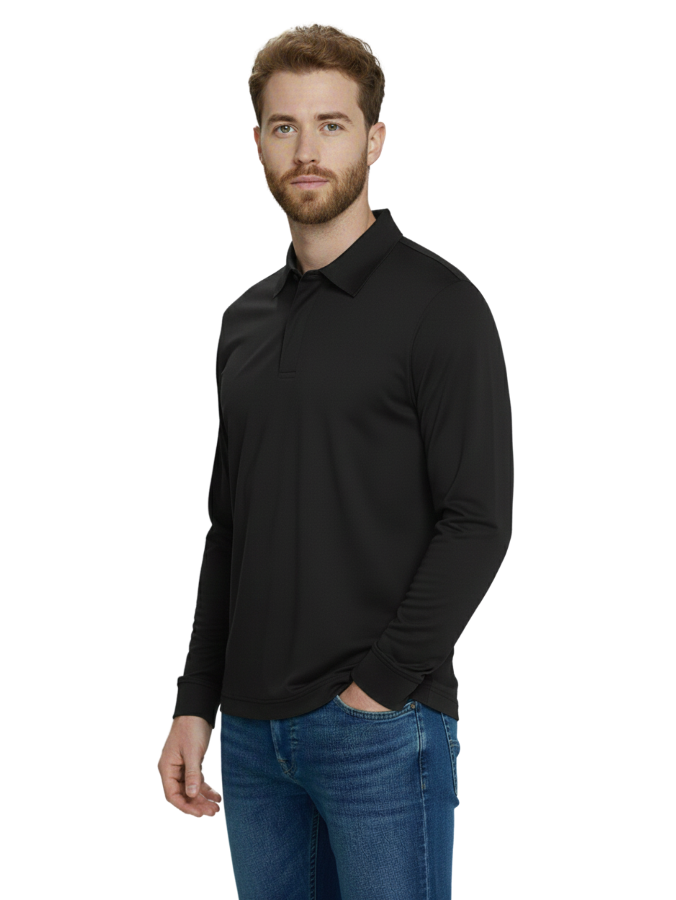 Black Long Sleeve Basic Polo