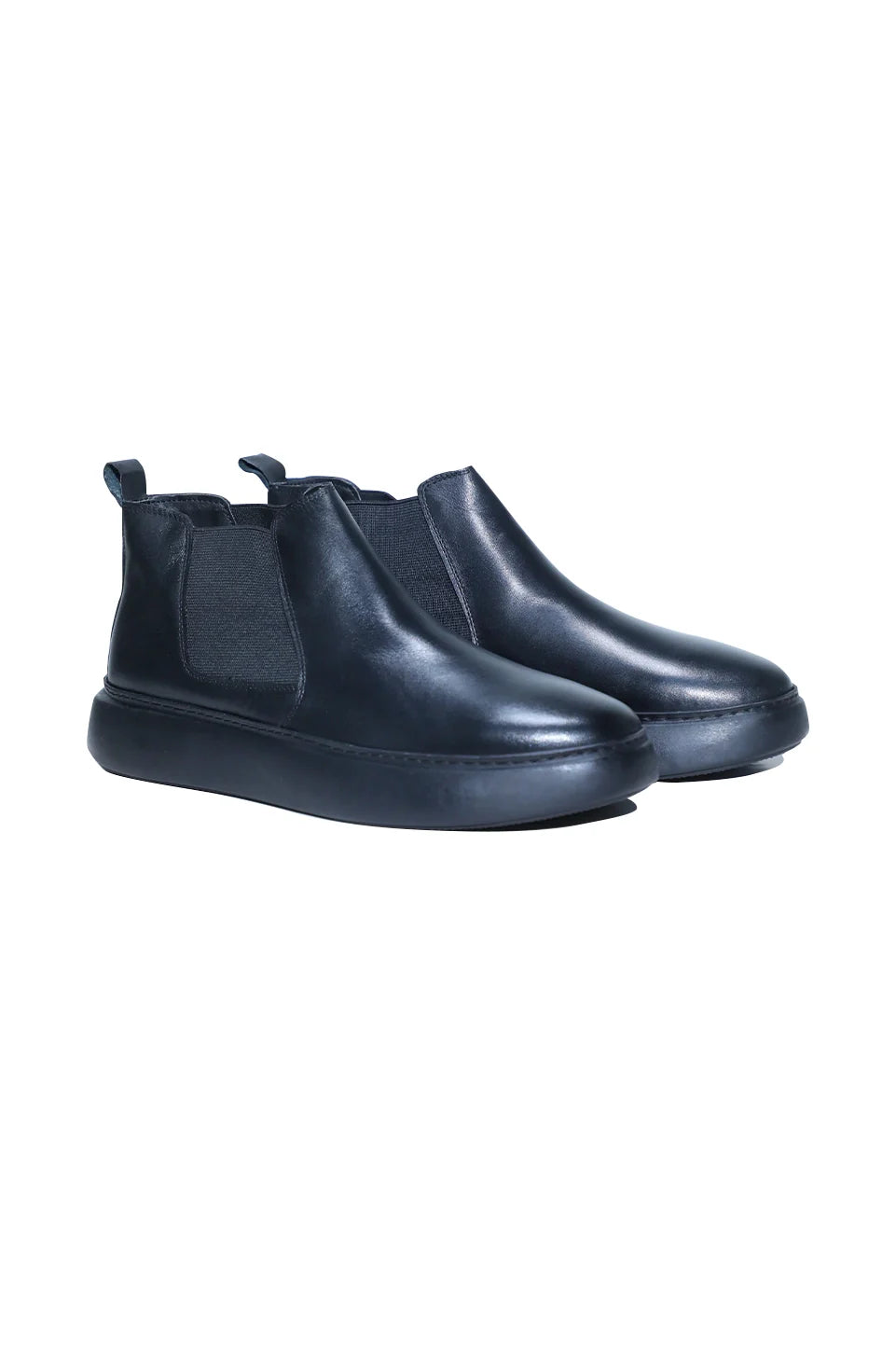 Black Leather Boots With Side Elastic