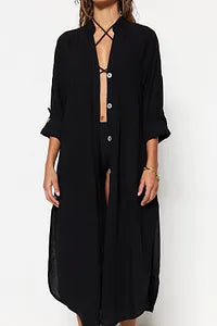 Trendyol Black Slit Midi Beach Dress
