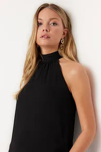 Trendyol Straight Cut Halter Neck Black Dress