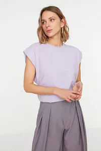 Trendyol Captain Style Cotton Lilac T-shirt