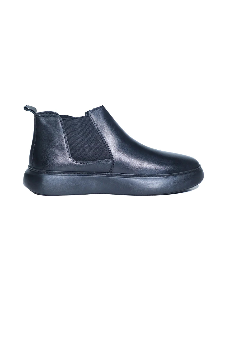 Black Leather Boots With Side Elastic