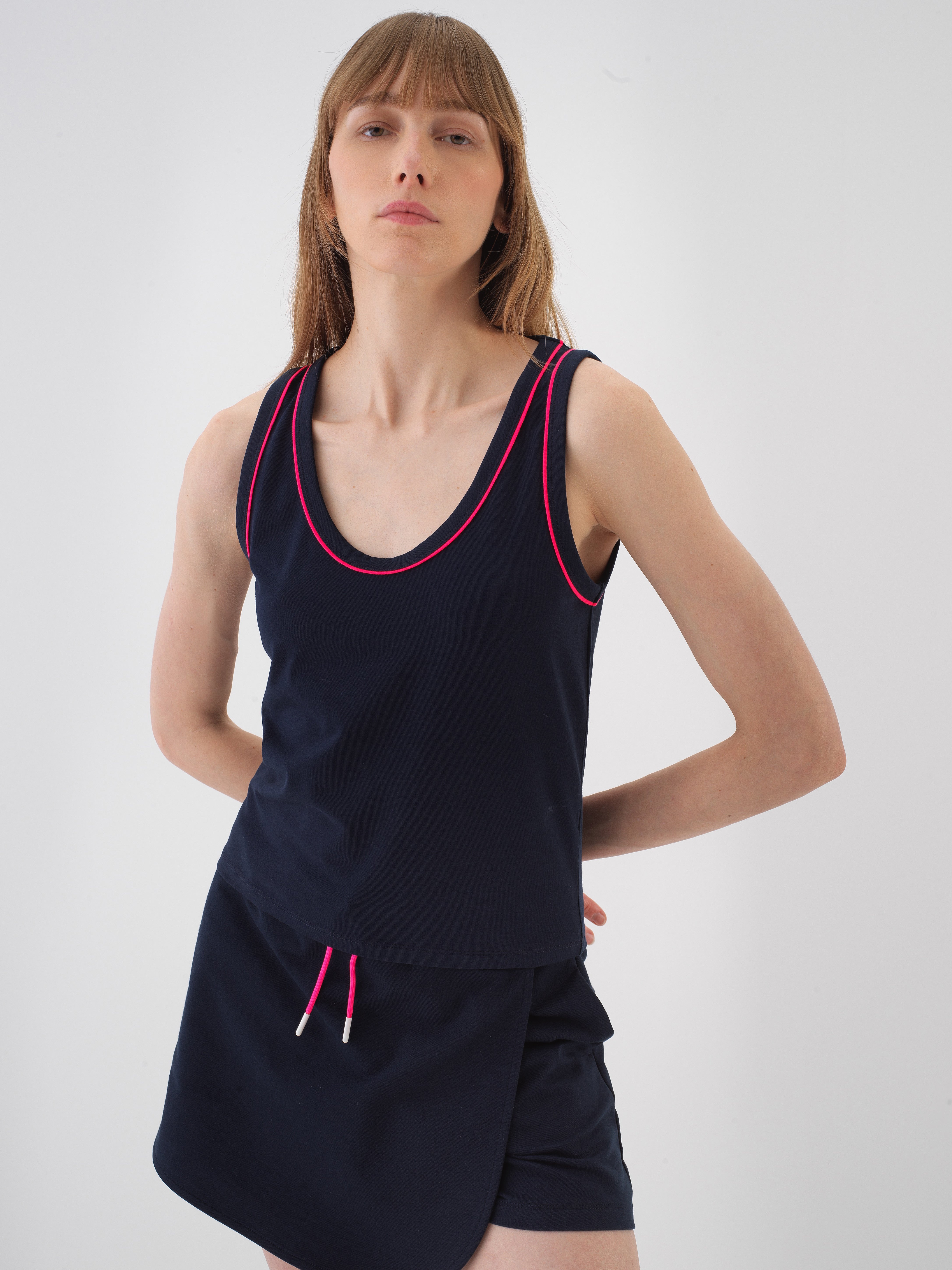 Xint Navy Regular Fit Cotton Basic Top