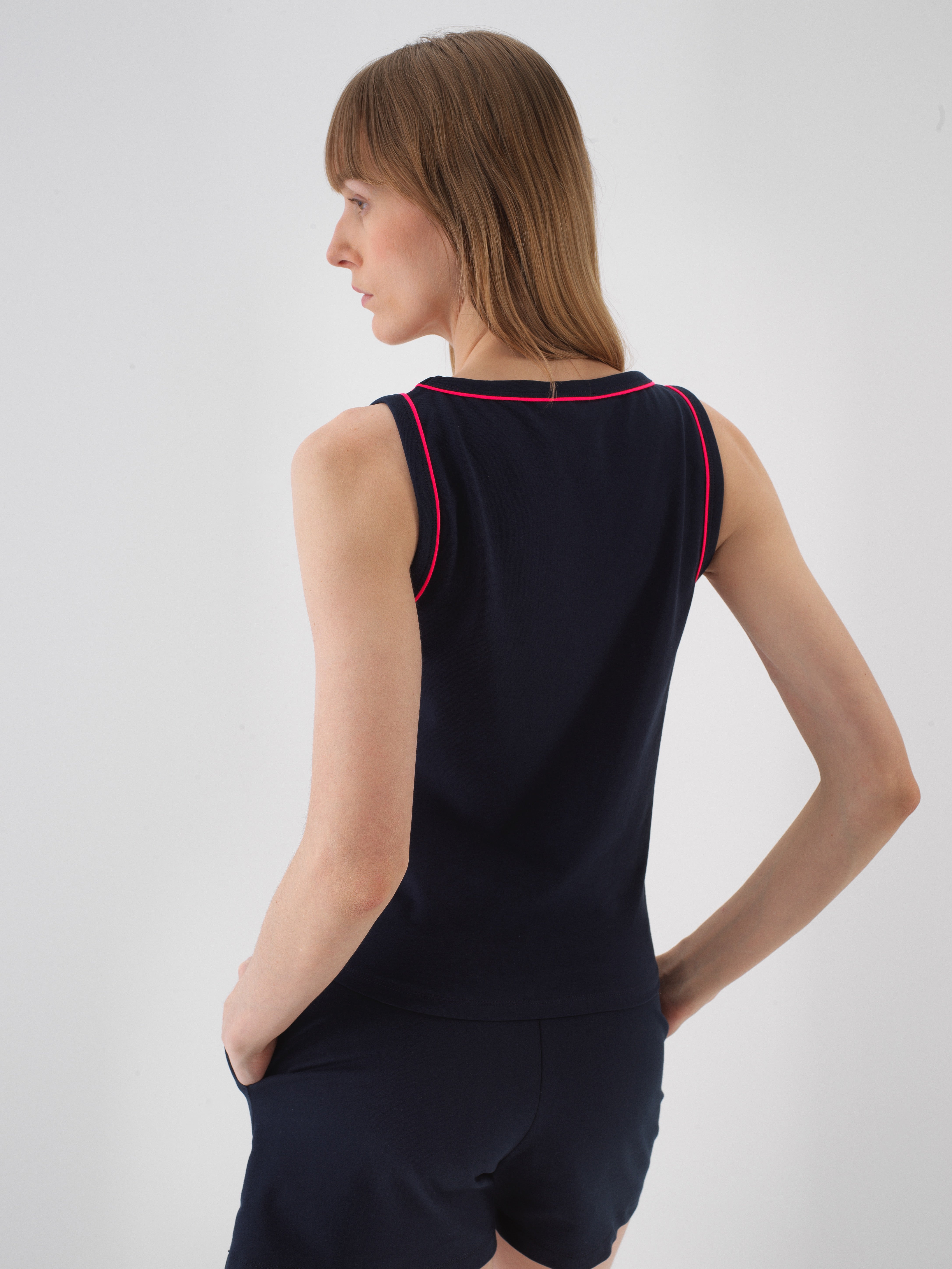 Xint Navy Regular Fit Cotton Basic Top