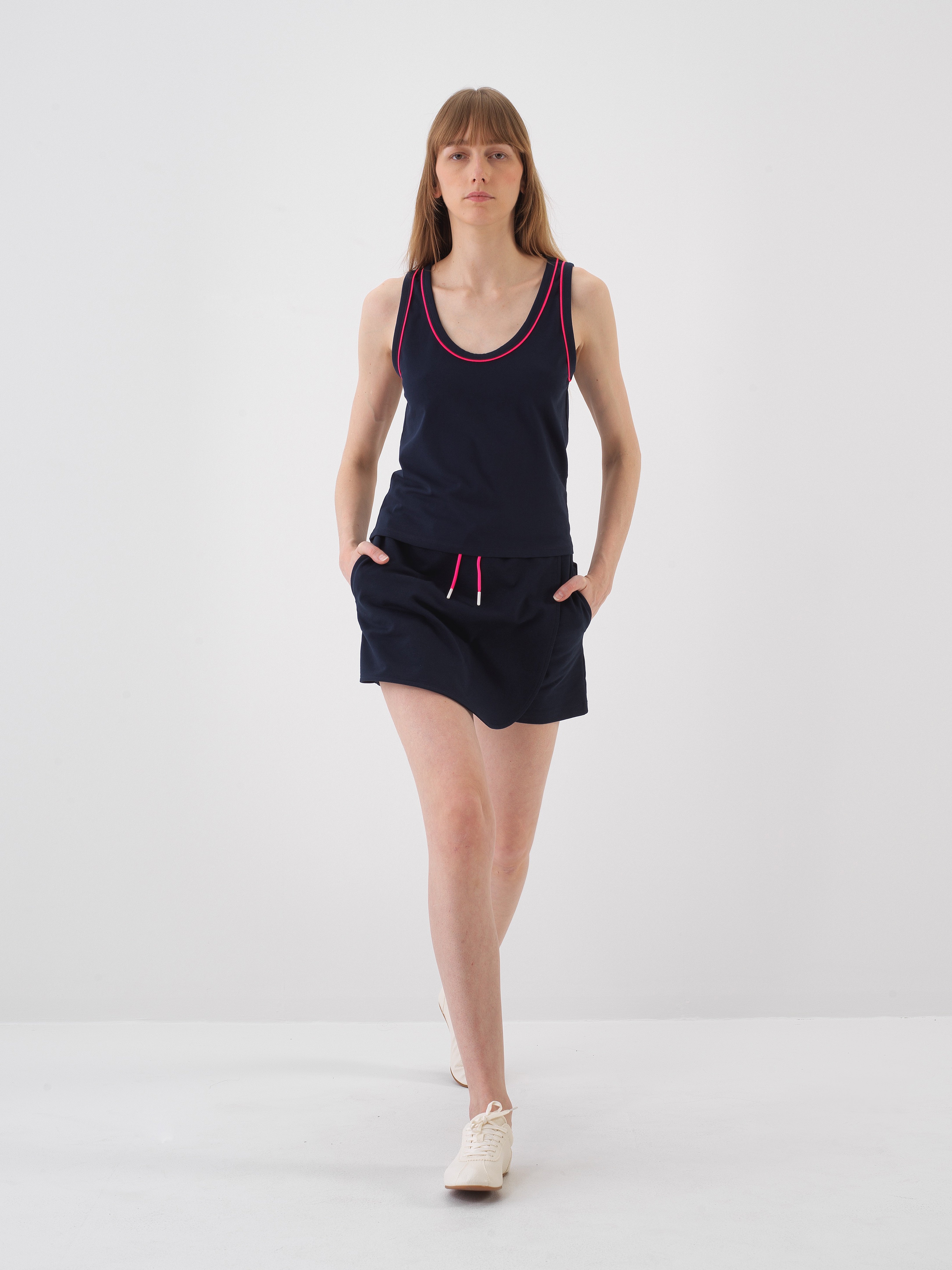 Xint Navy Regular Fit Cotton Basic Top